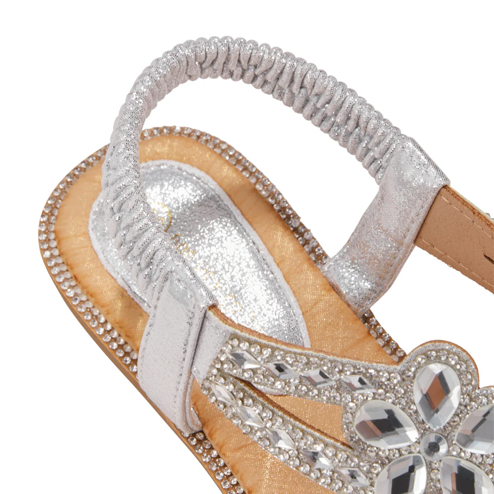 T-Strap Flat Summer Sandals - Silver - Image 5