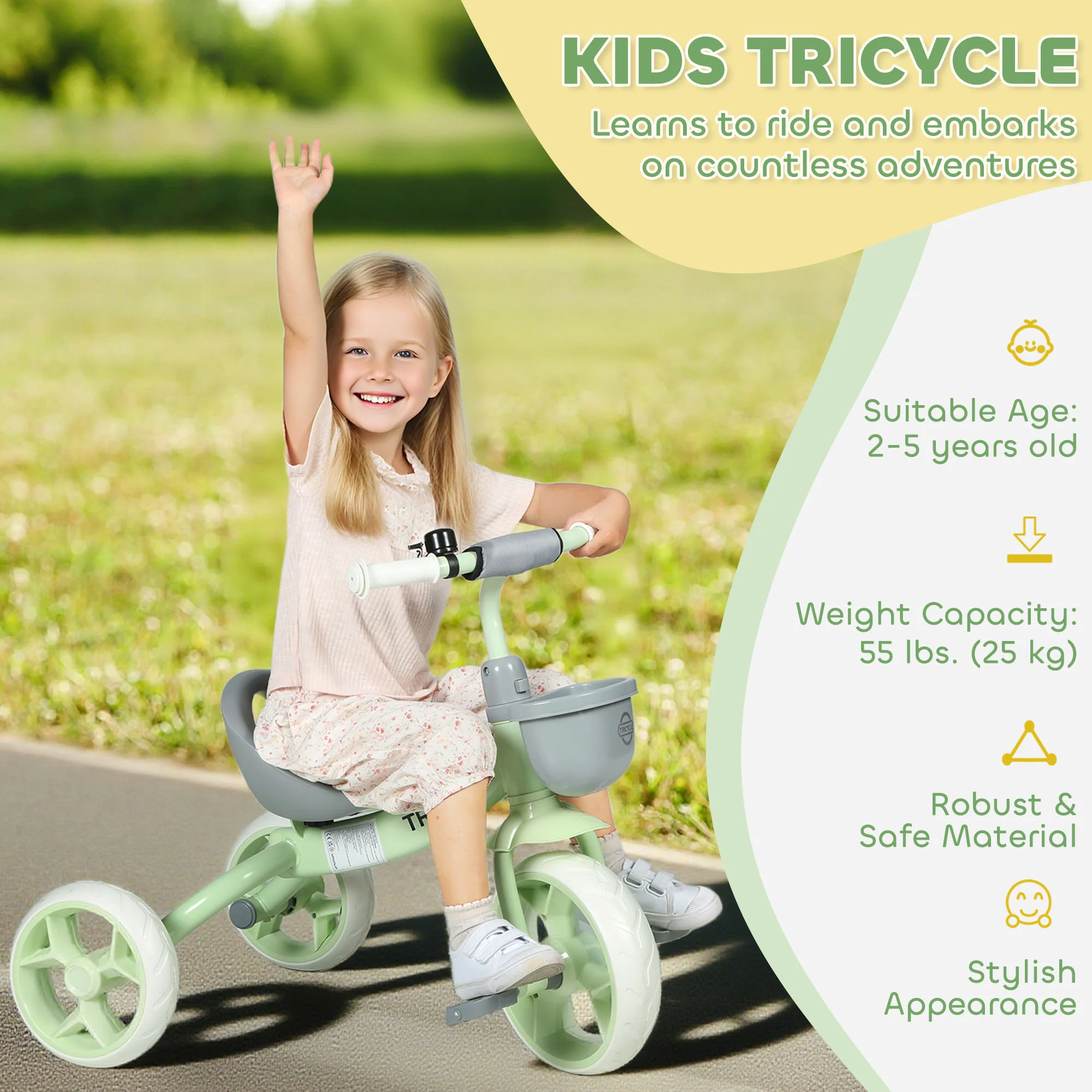 Toddler Tricycle With Front Basket For Ages 2-5 Years Boys And Girls - Image 3