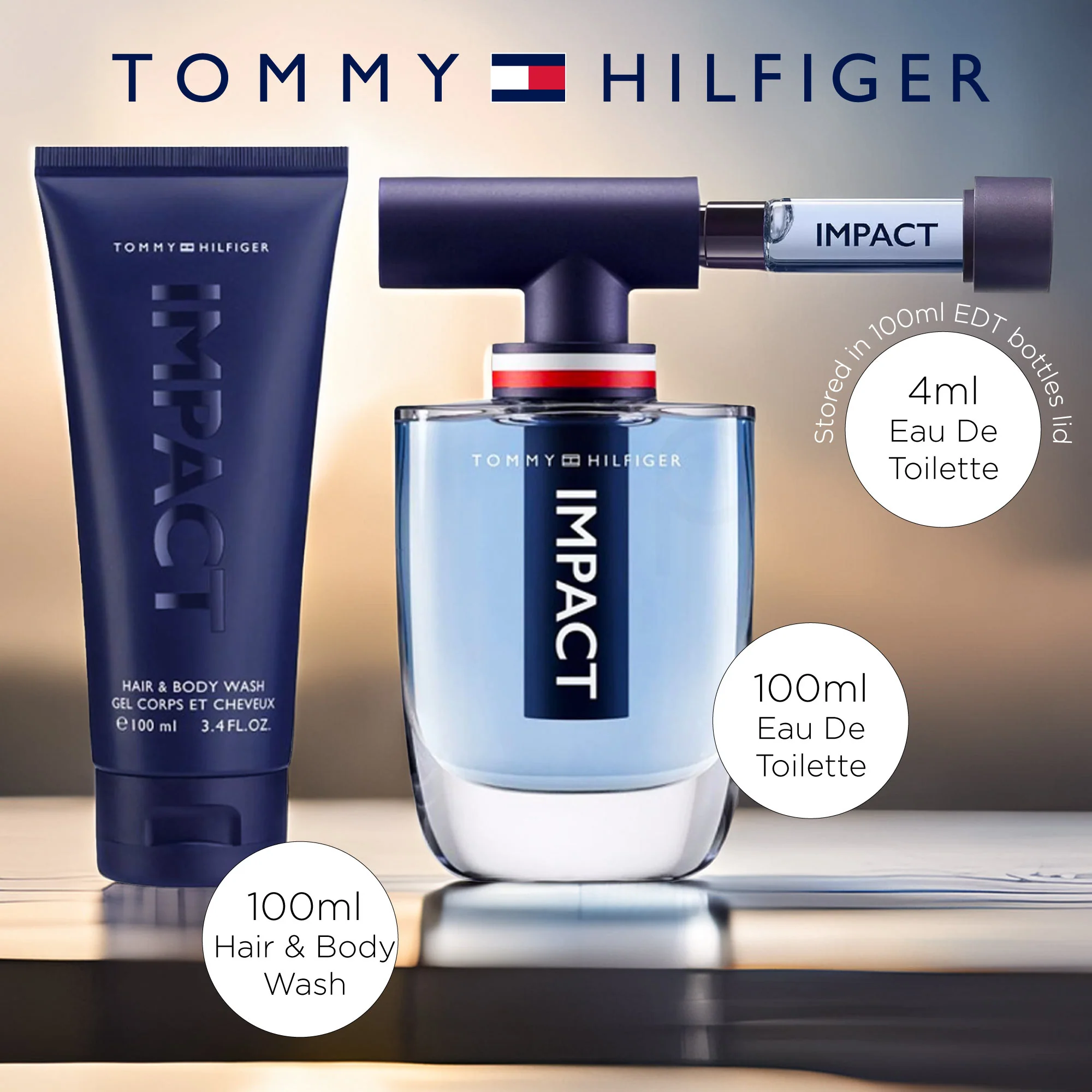 Tommy Hilfiger Impact 3 Piece Gift Set: Eau De Toilette 100ml - Body Wash 100ml- Eau De Toilette 4ml - Image 6