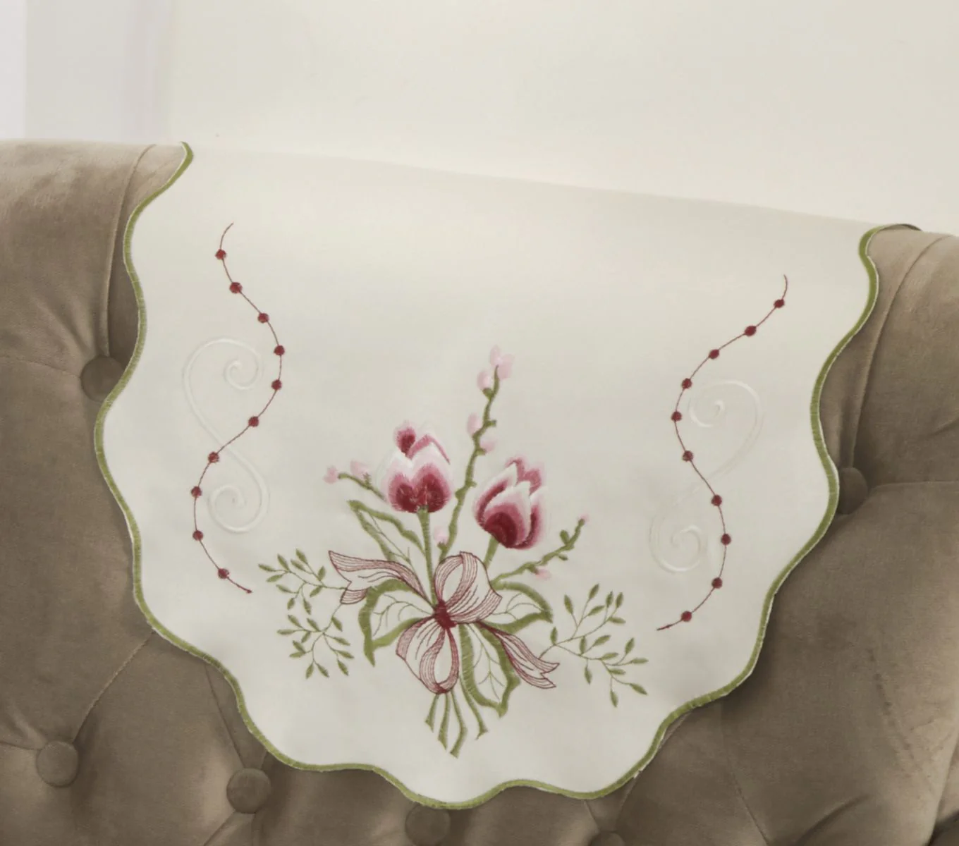 Tulip Embroidered Table Runner in Cream - Image 2