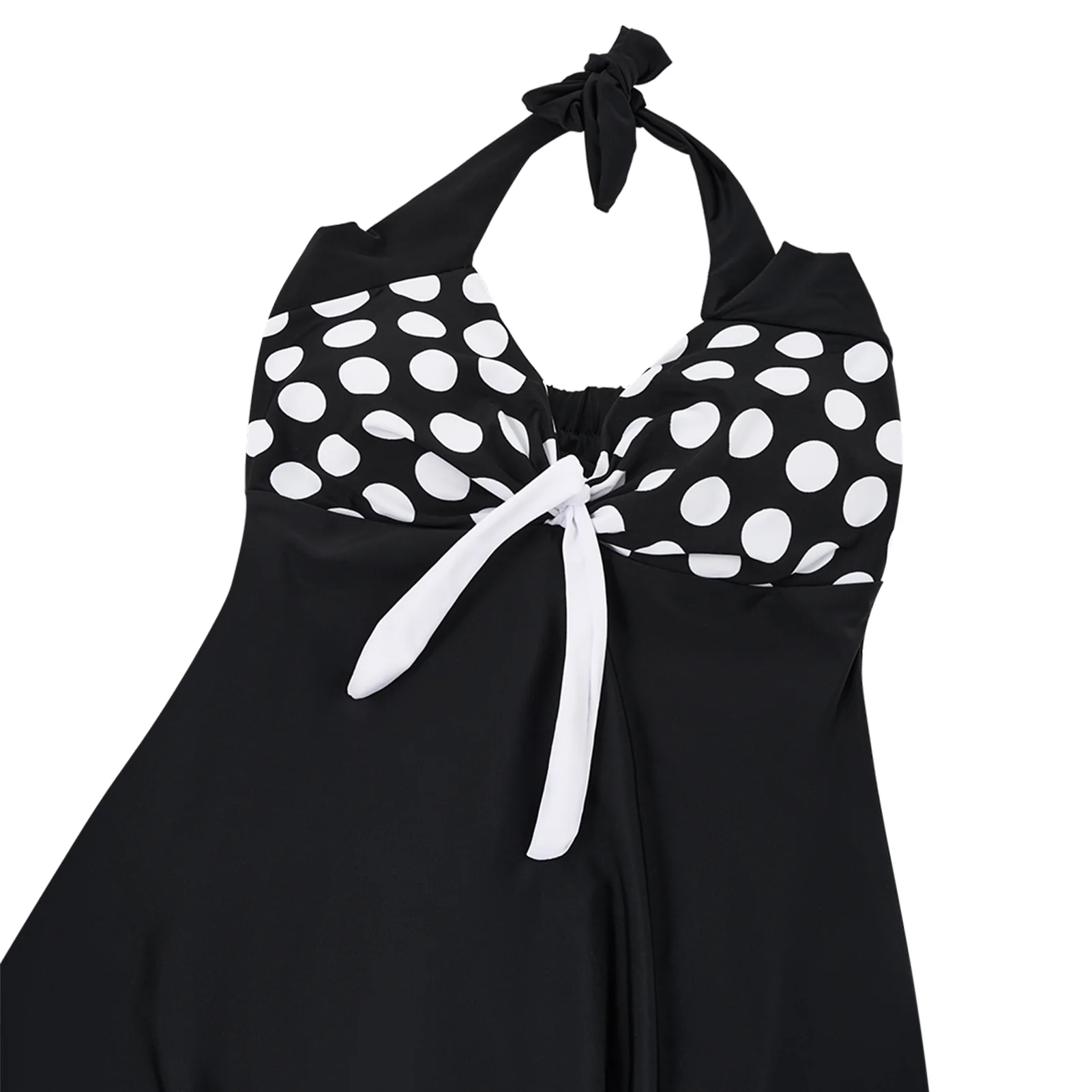 Tummy Control One-Piece Swimsuit Swim Dress Black & White Polka Dot - Image 3
