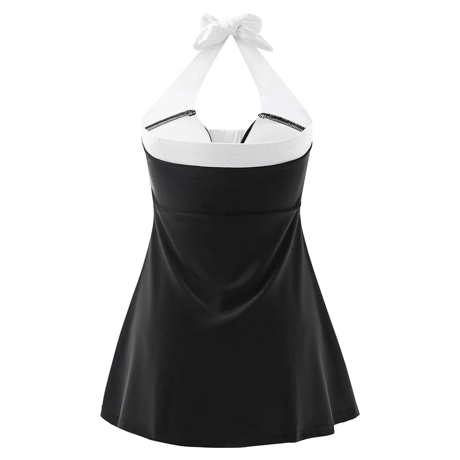 Tummy Control One-Piece Swimsuit Swim Dress Black & White Stripe - Image 2