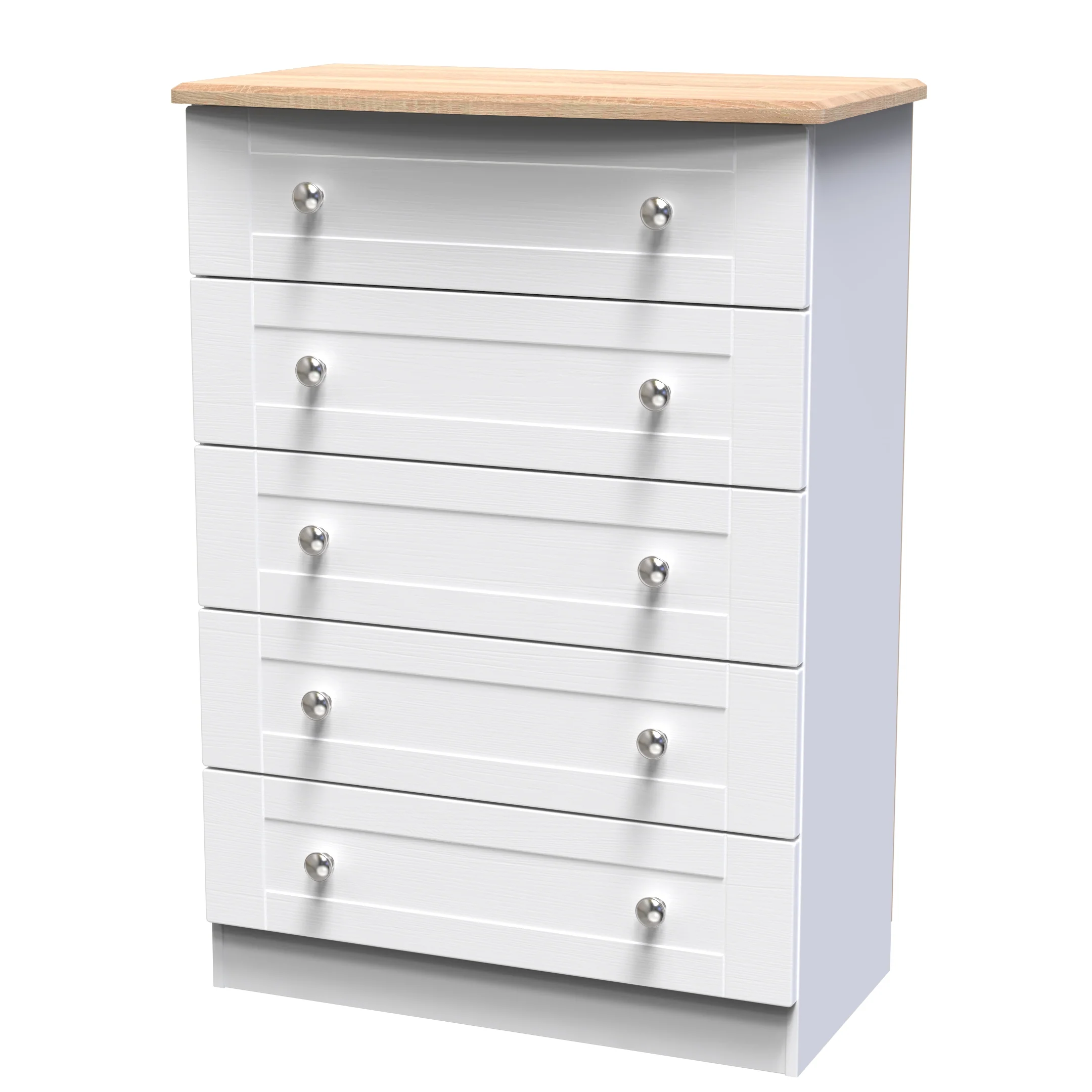 Tutbury Ready Assembled 5 Drawer Chest in White Ash & Bardolino Oak - Image 4