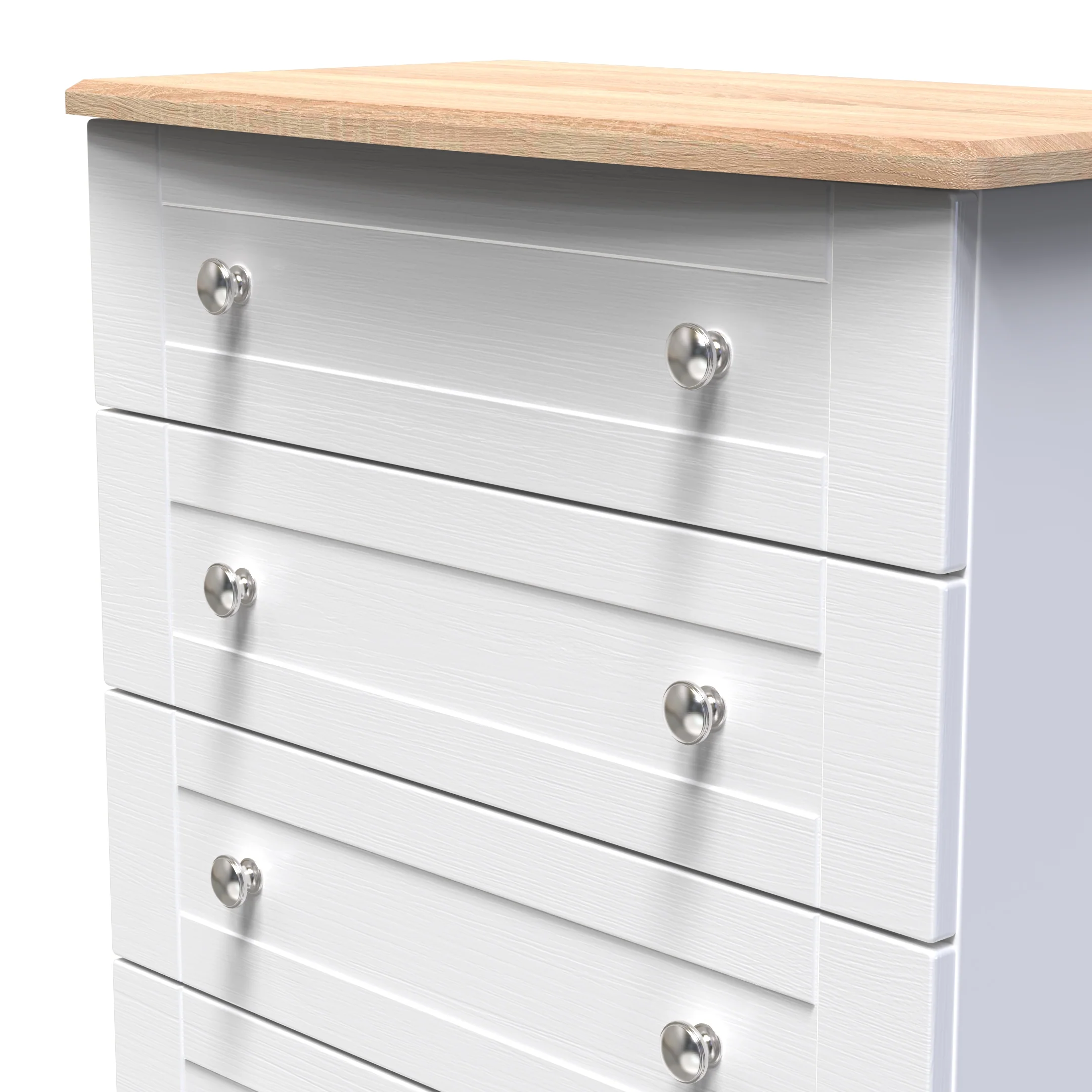 Tutbury Ready Assembled 5 Drawer Chest in White Ash & Bardolino Oak - Image 5