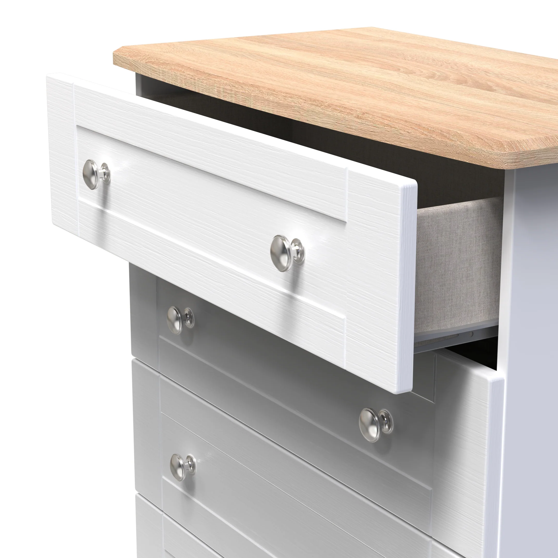 Tutbury Ready Assembled 5 Drawer Chest in White Ash & Bardolino Oak - Image 6