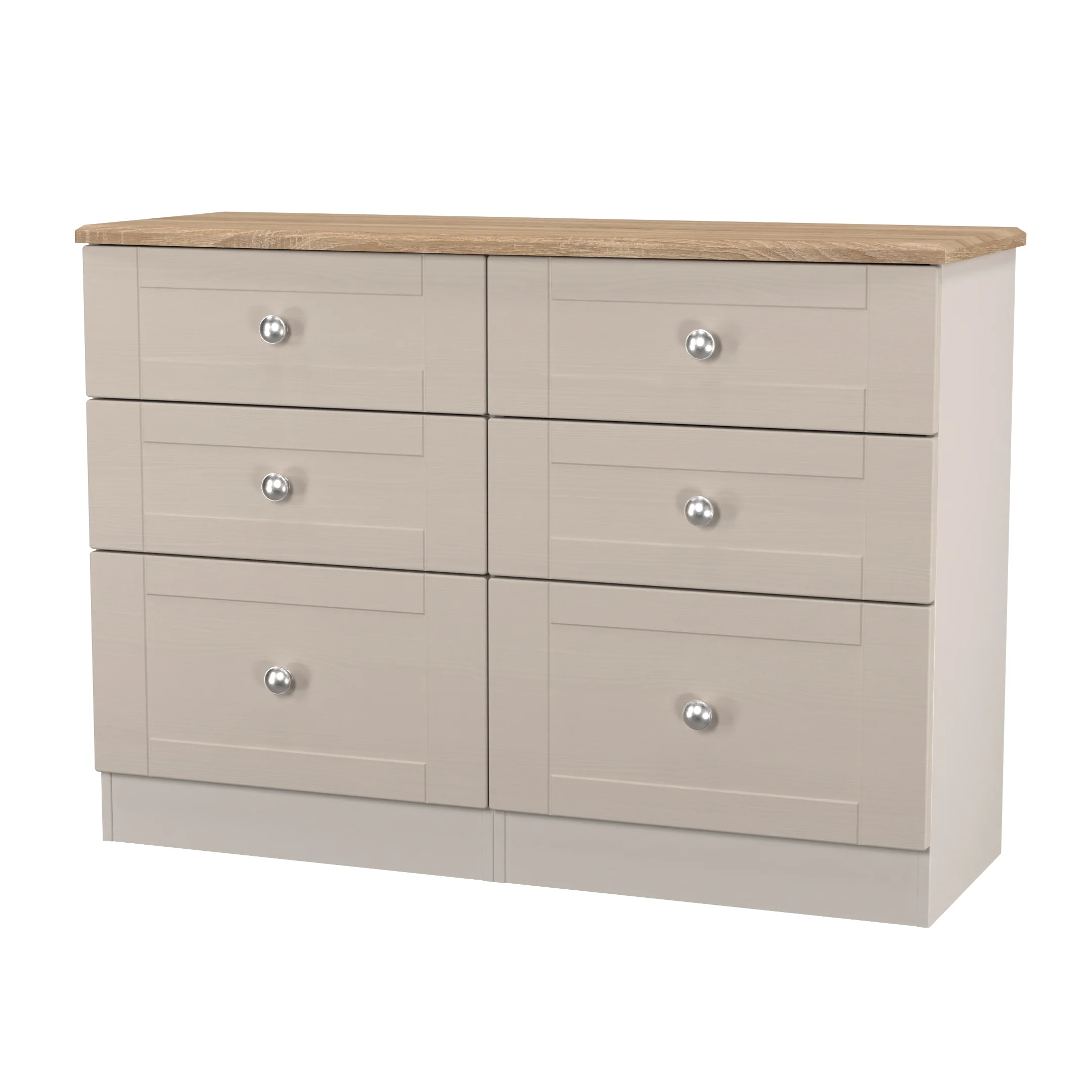 Tutbury Ready Assembled 6 Drawer Wide Chest in Kashmir Ash & Bardolino Oak - Image 4