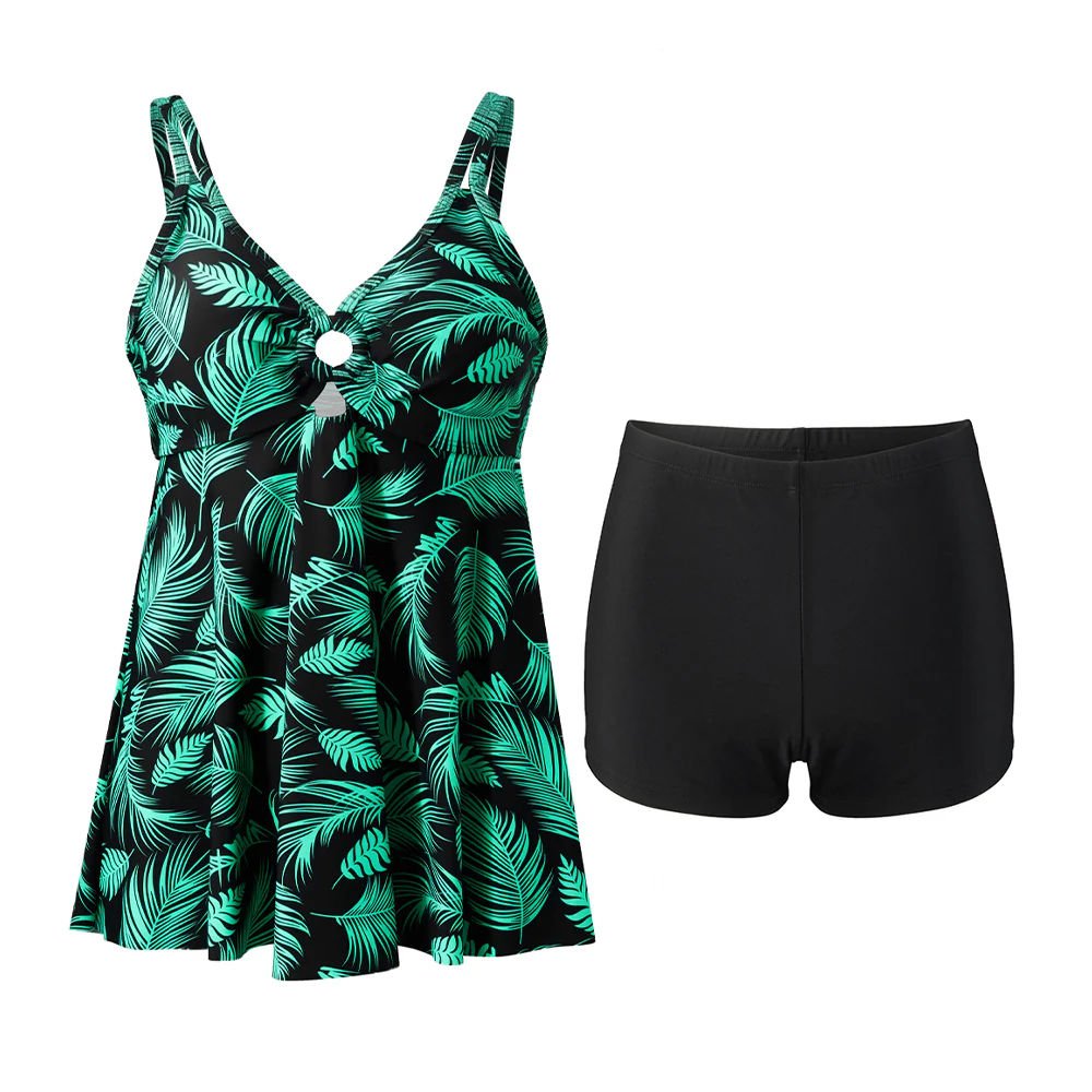 Two Piece Tankini Swimsuit With Double Shoulder Straps - Image 3