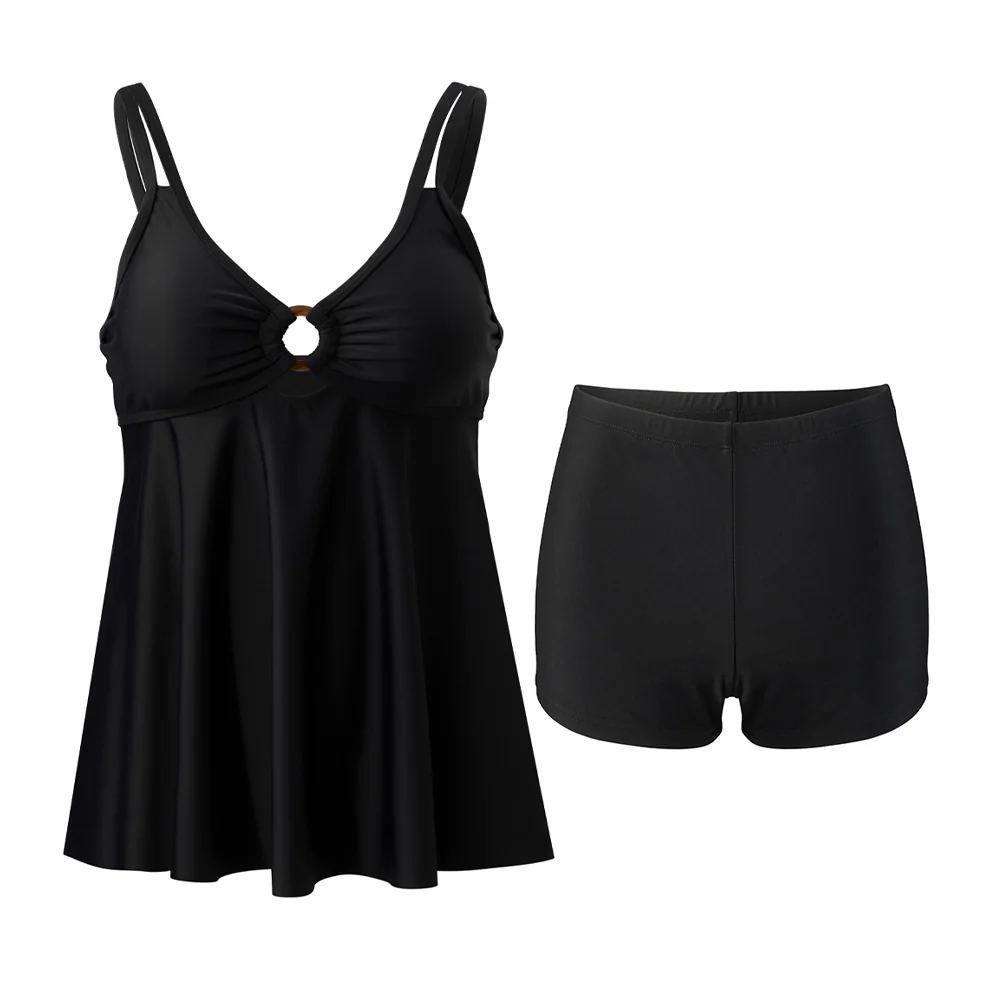 Two Piece Tankini Swimsuit With Double Shoulder Straps - Image 3