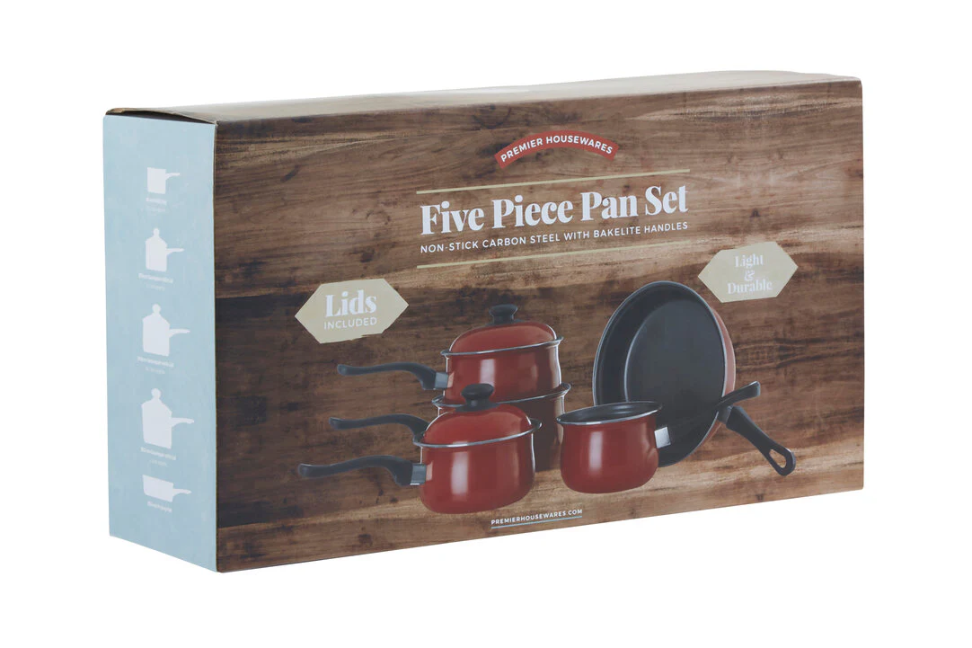 Viggo Red Non Stick 5 Piece Cookware Set - Image 6