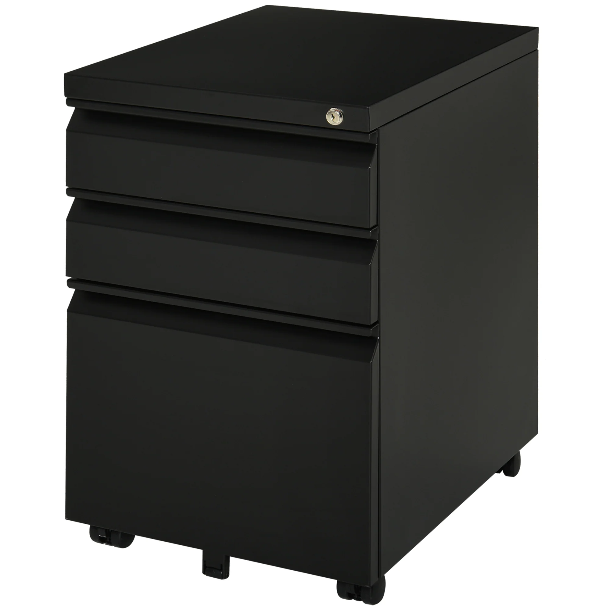 Vinsetto 3 Drawer File Cabinet, Lockable Metal Filling Cabinet, Black