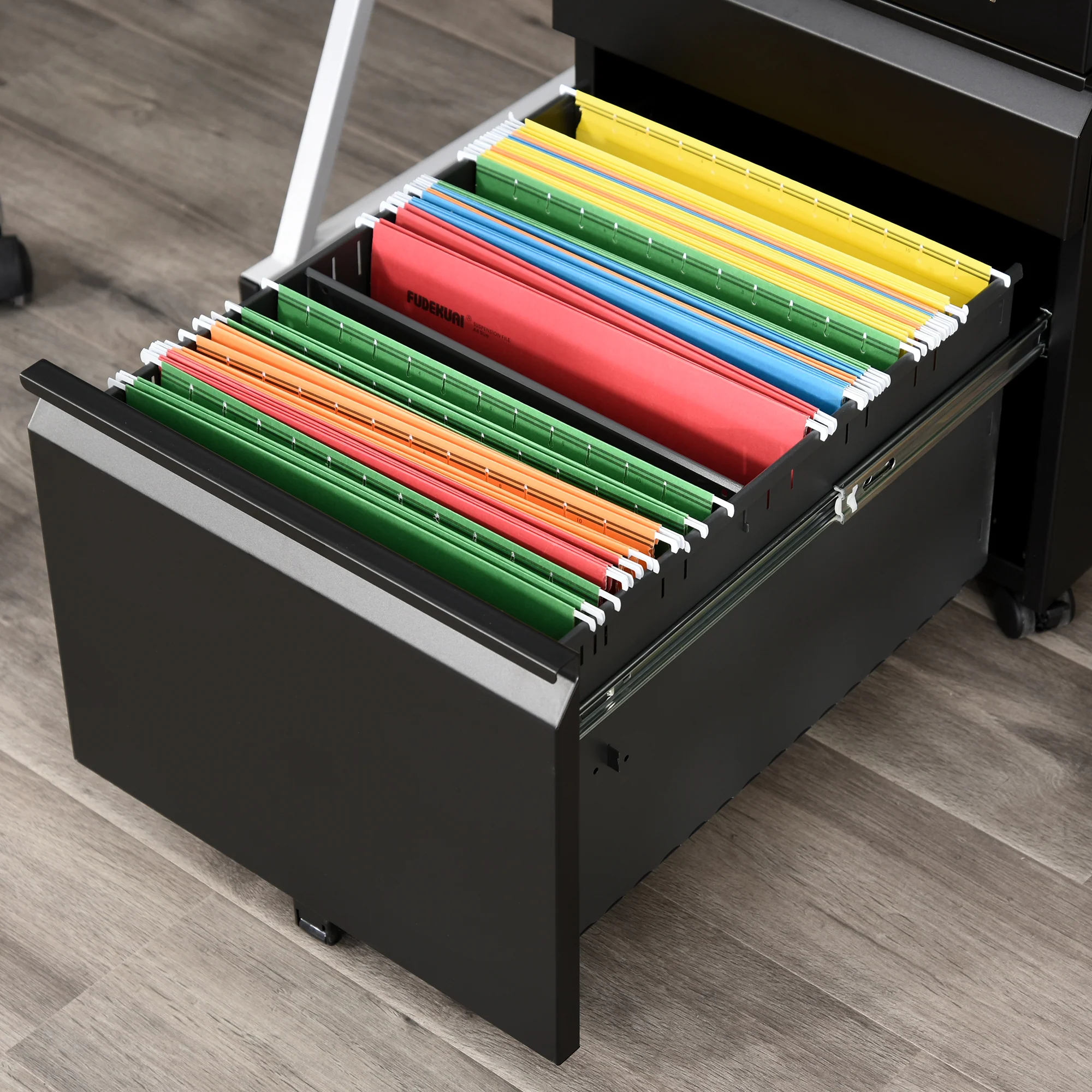 Vinsetto 3 Drawer File Cabinet, Lockable Metal Filling Cabinet, Black - Image 9