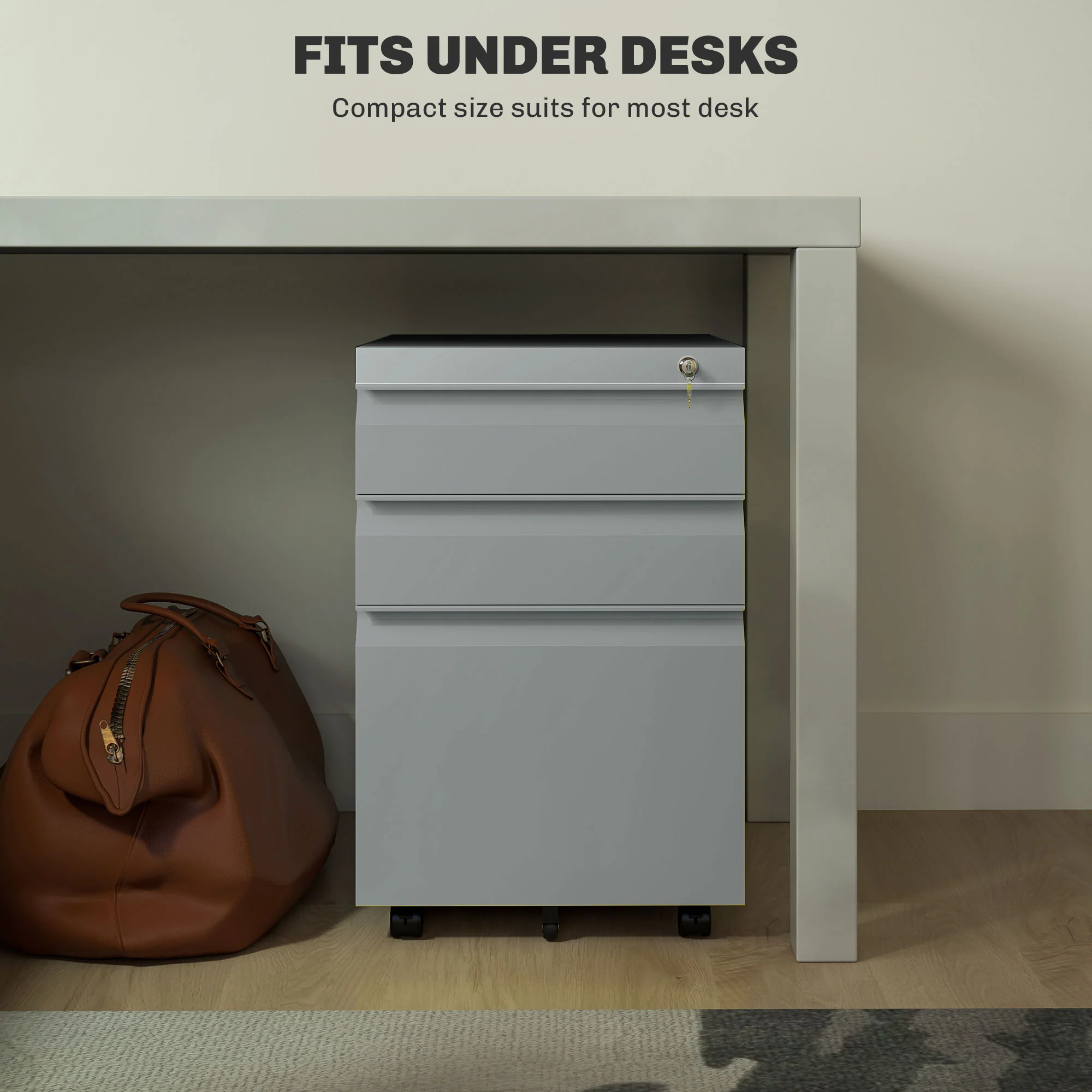 Vinsetto 3 Drawer File Cabinet, Lockable Metal Filling Cabinet - Yellow/Grey/Green - Image 24