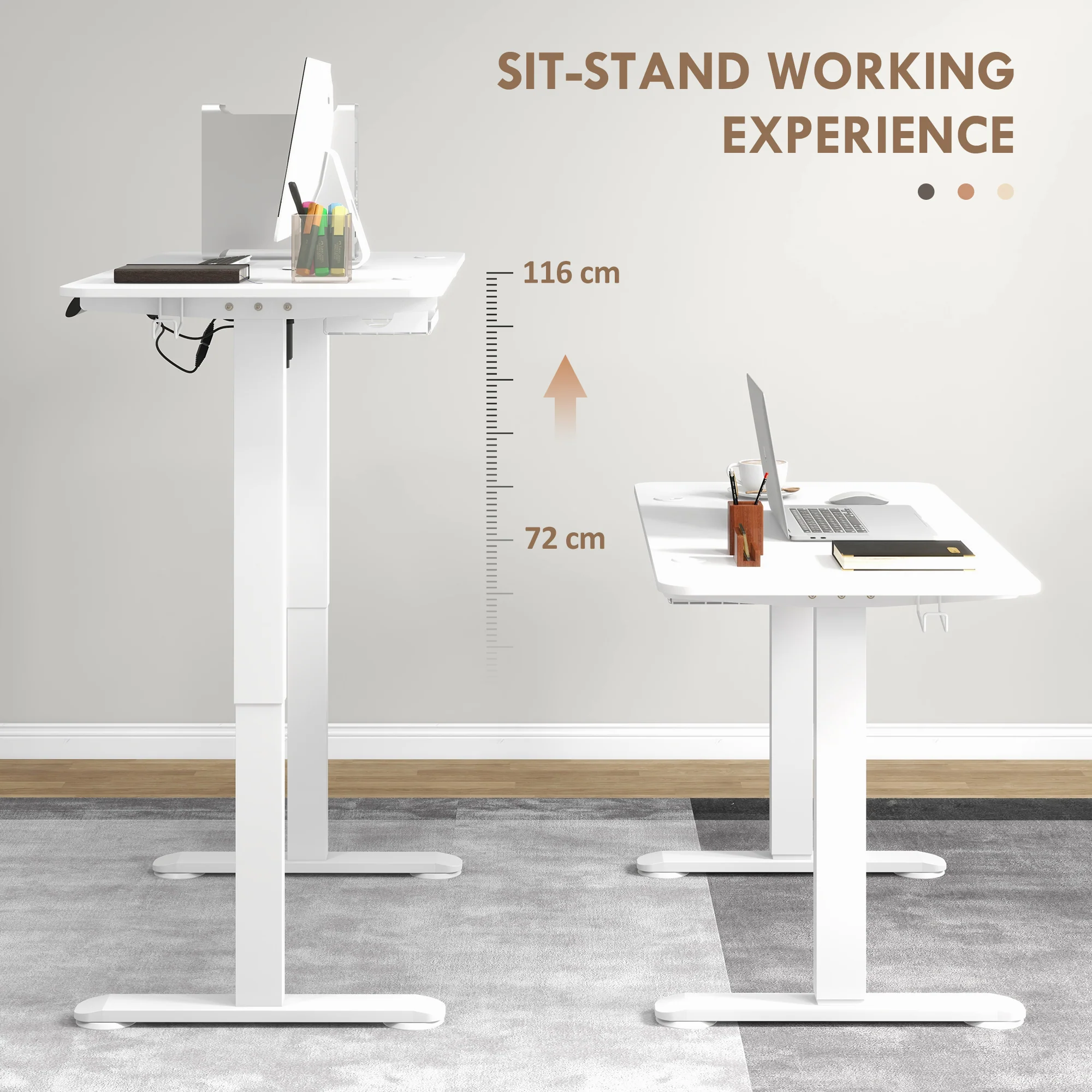 Vinsetto Adjustable Desk, Electric Standing Desk For Home Office, White - Image 3