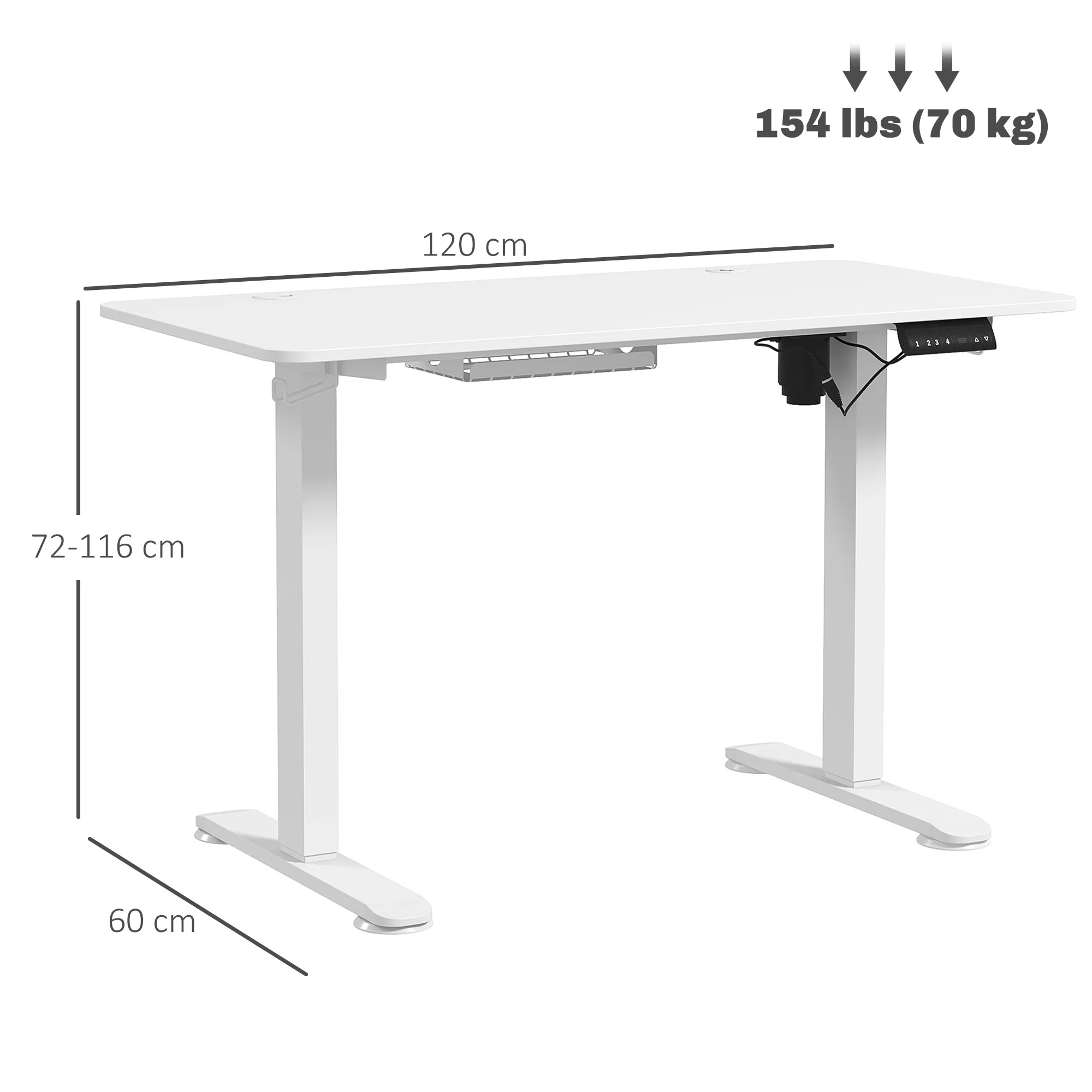 Vinsetto Adjustable Desk, Electric Standing Desk For Home Office, White - Image 5