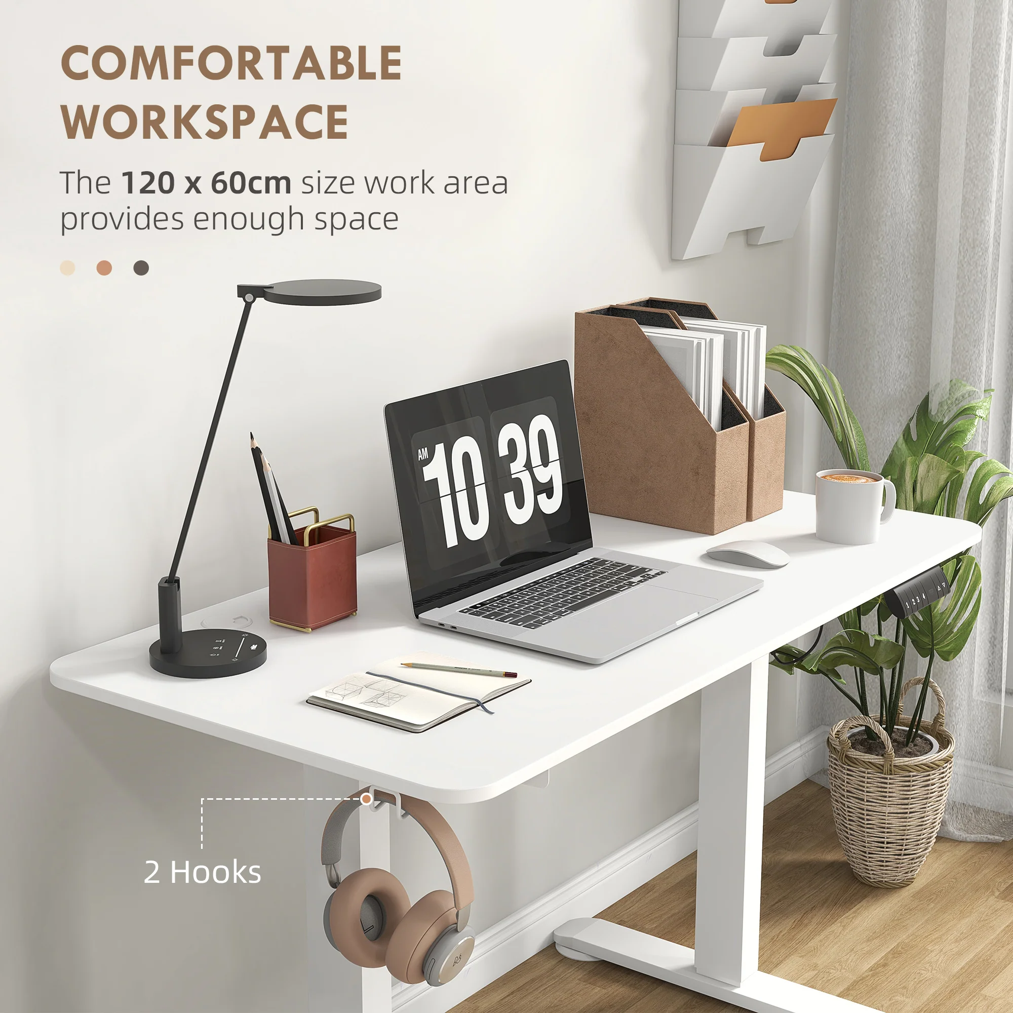 Vinsetto Adjustable Desk, Electric Standing Desk For Home Office, White - Image 7
