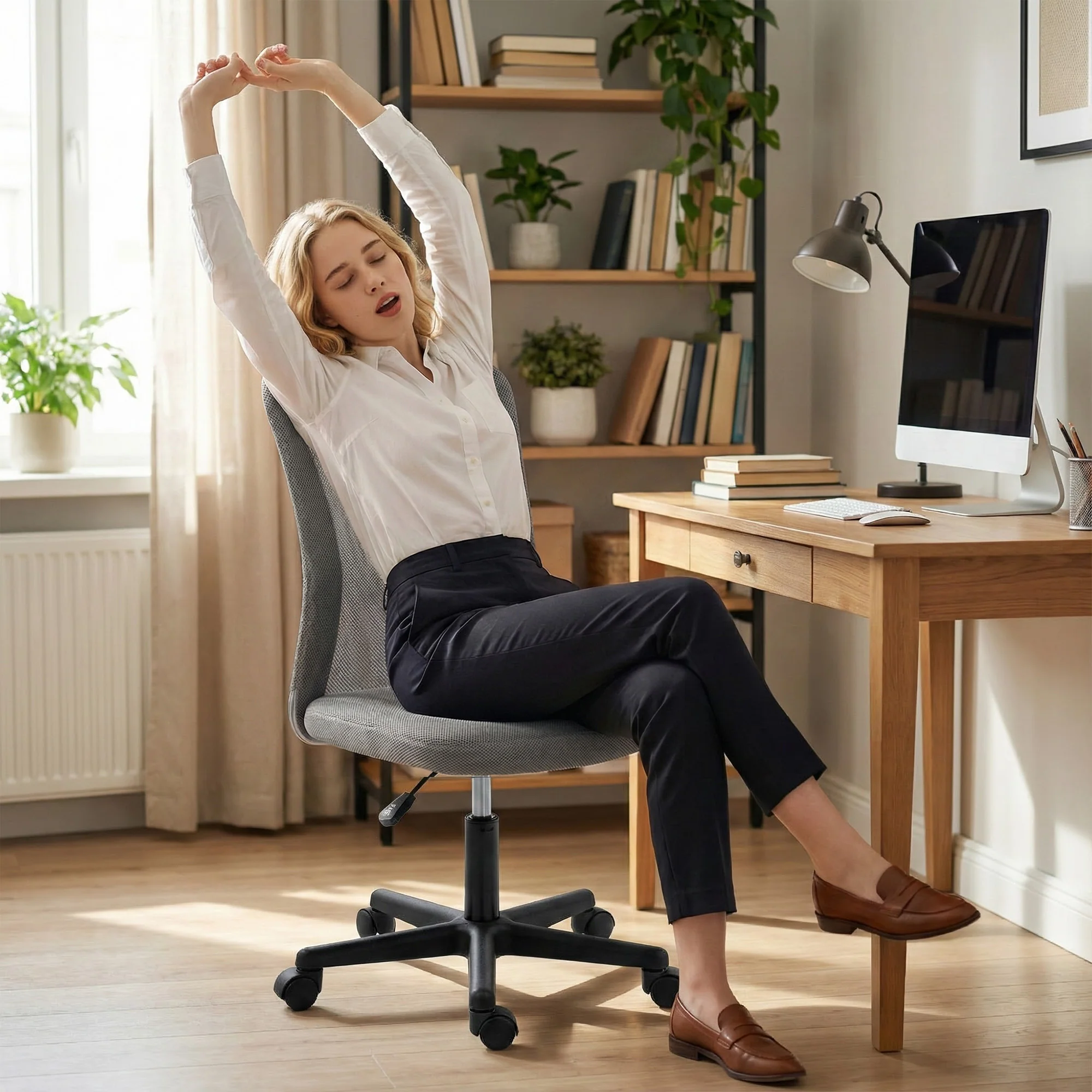 Vinsetto Armless Office Chair, Swivel Desk Chair W/ Adjustable Height Grey - Image 6