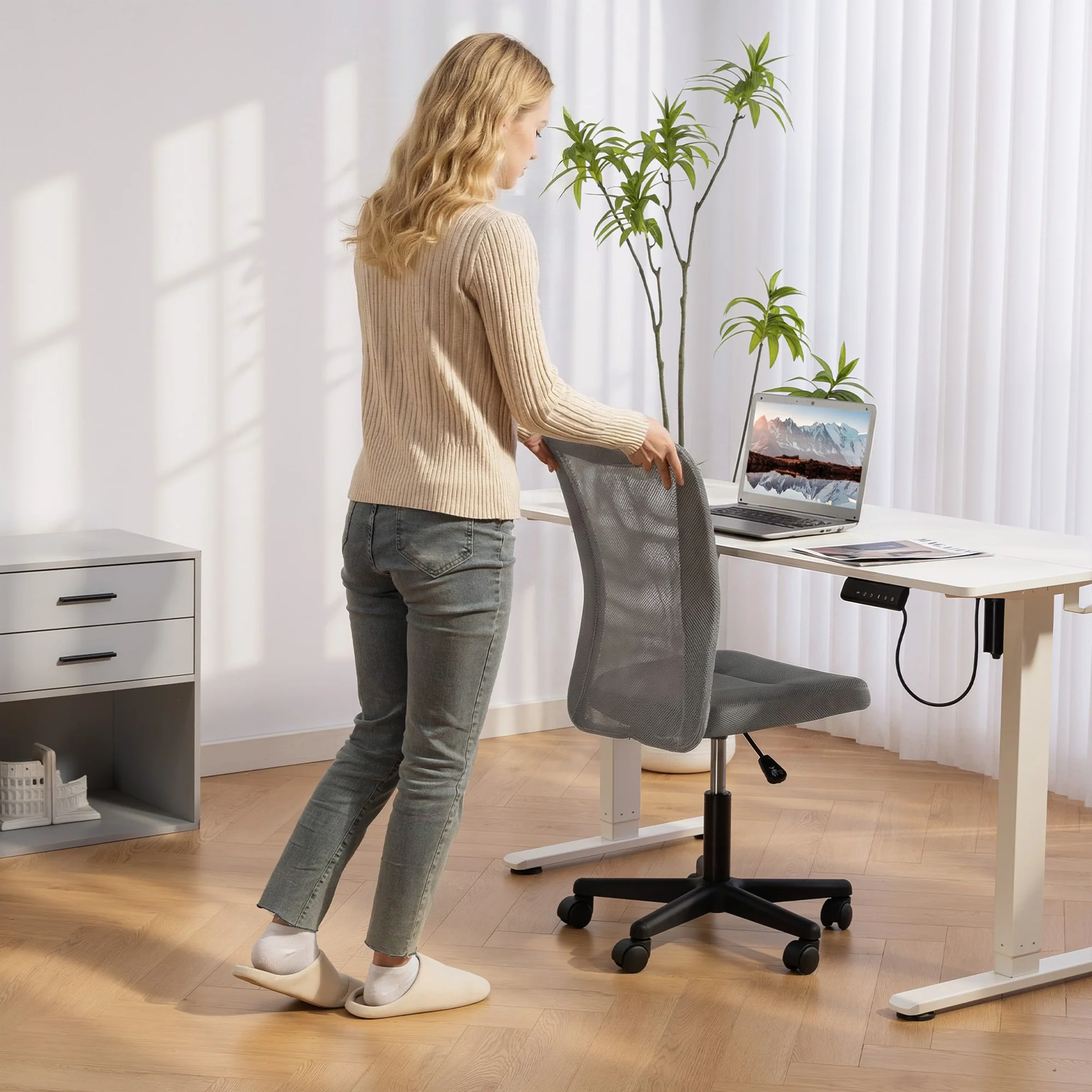 Vinsetto Armless Office Chair, Swivel Desk Chair W/ Adjustable Height Grey - Image 7