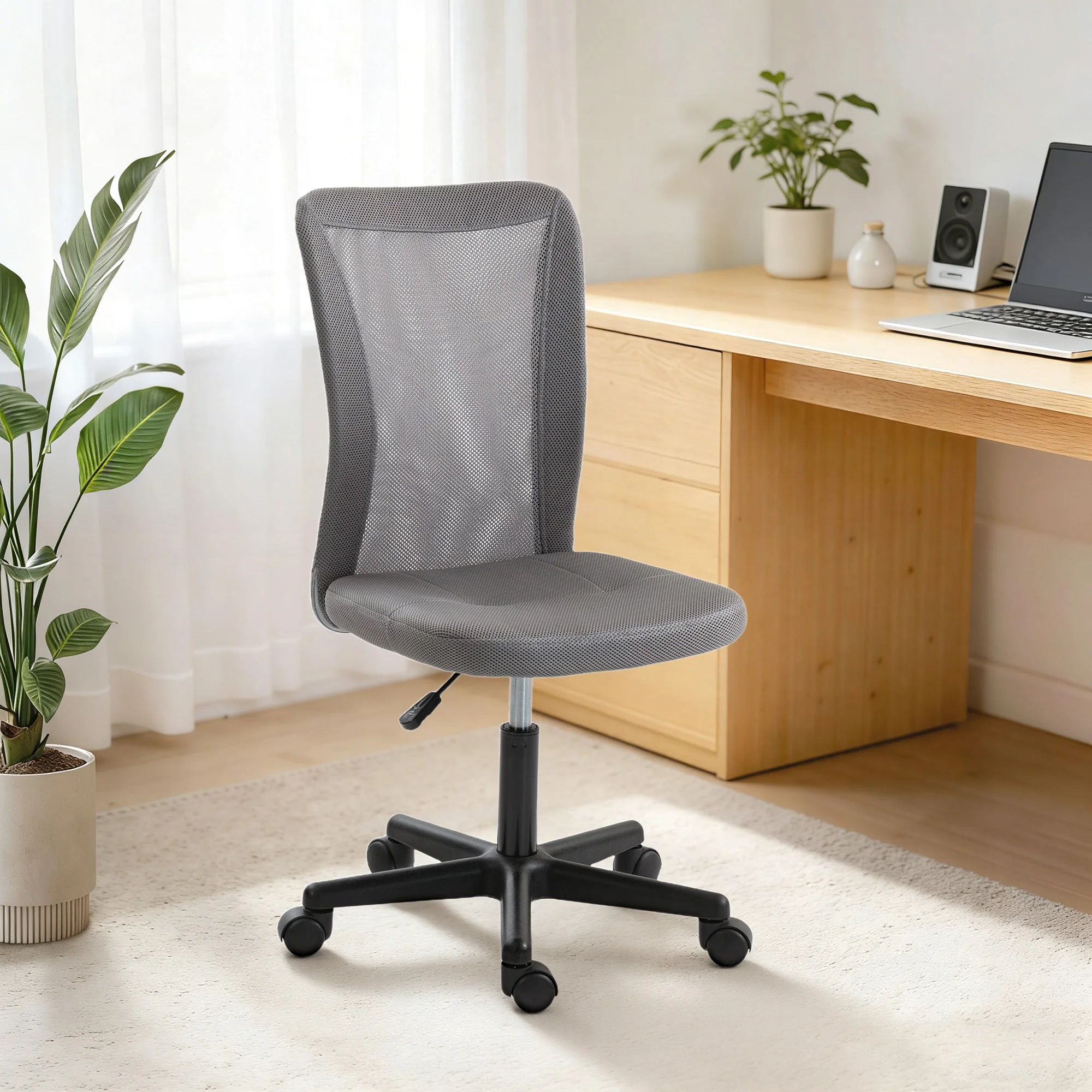 Vinsetto Armless Office Chair, Swivel Desk Chair W/ Adjustable Height Grey - Image 8