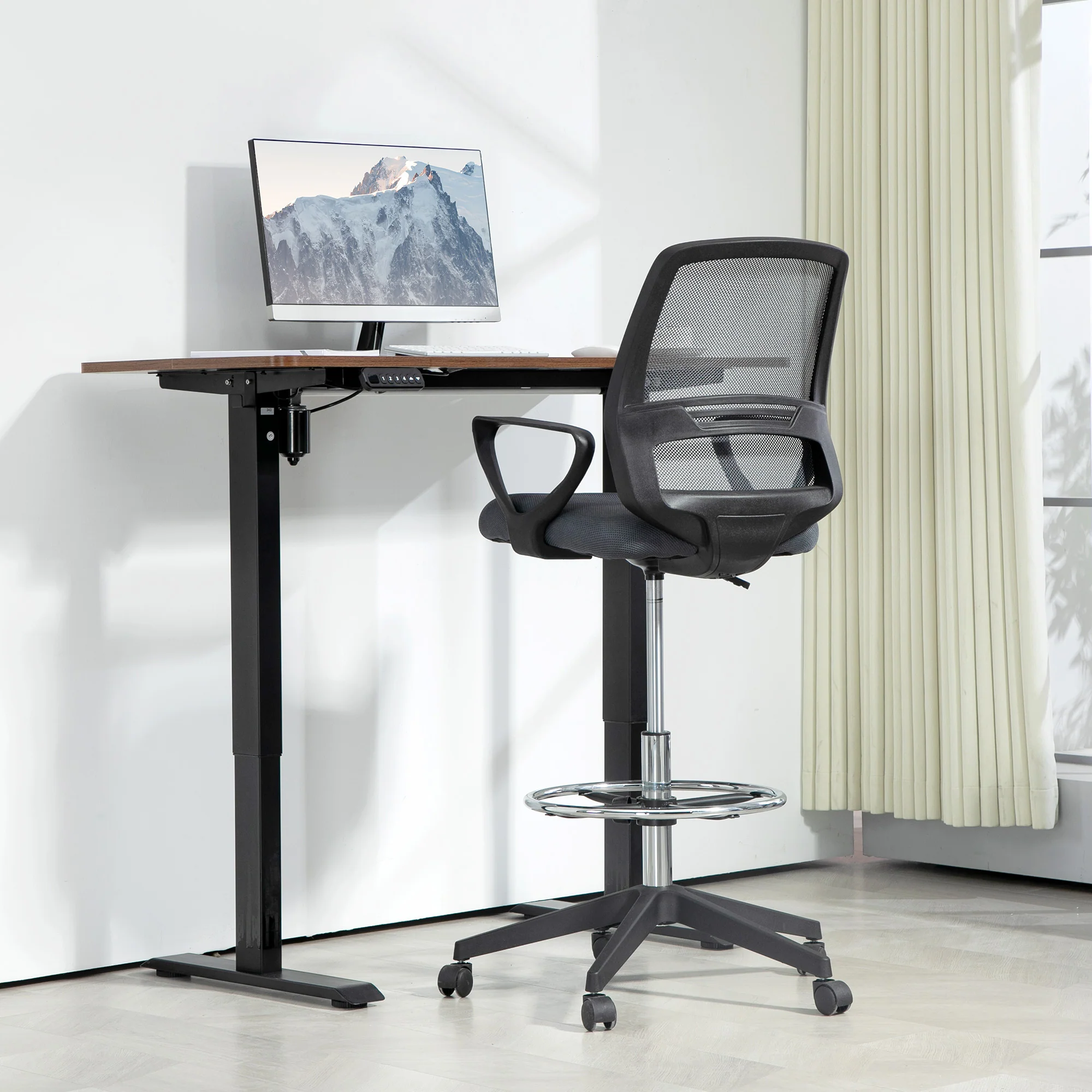 Vinsetto Draughtsman Chair Tall Office Chair With Adjustable Height Grey - Image 2