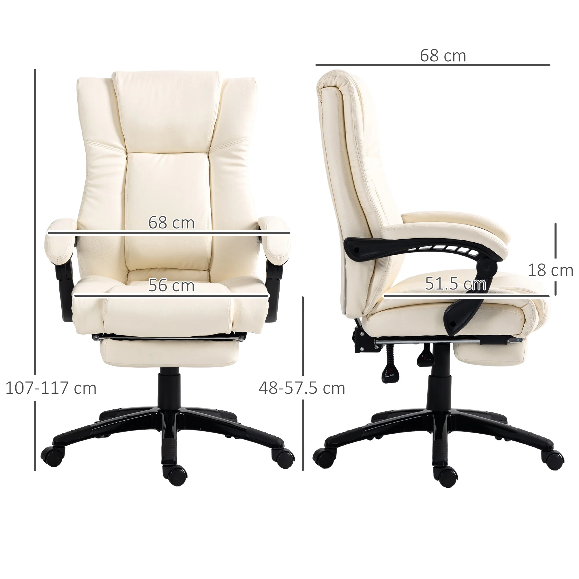 Vinsetto Executive Home Office Chair High Back Recliner, With Foot Rest, Cream - Image 5