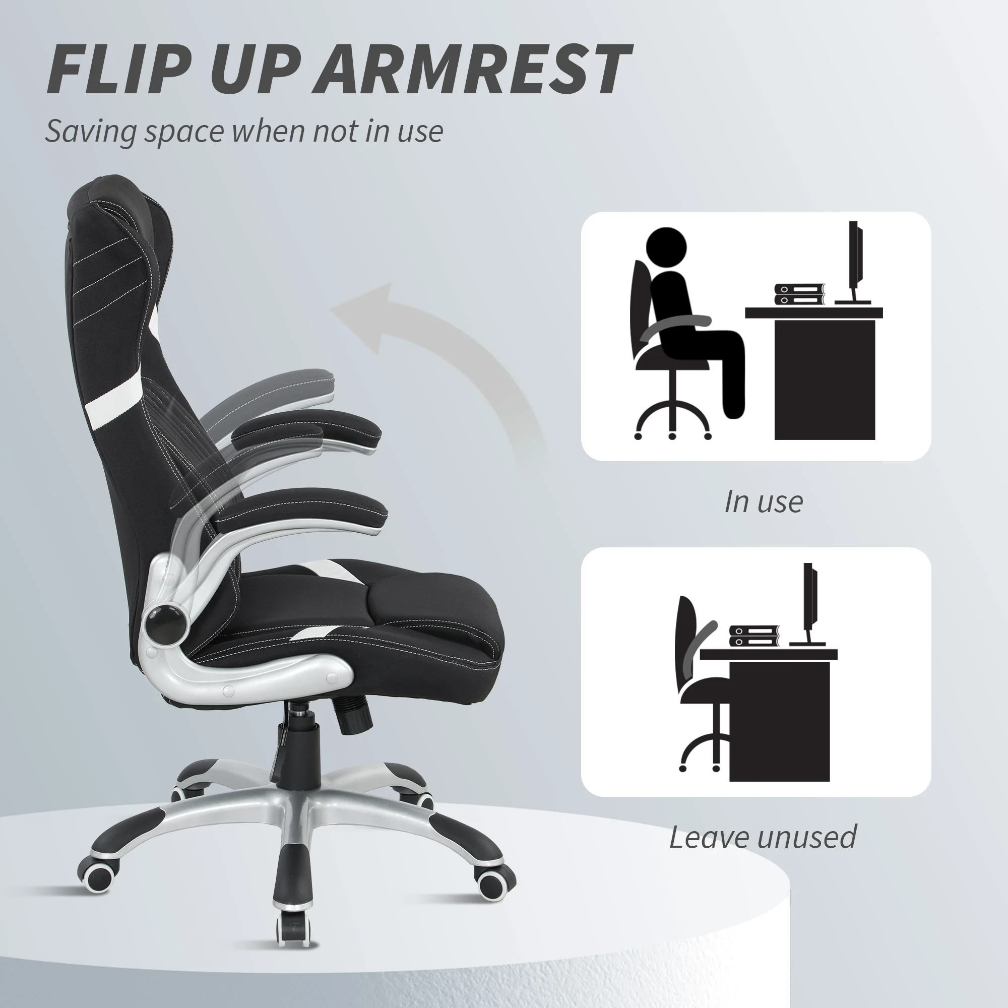 Vinsetto Fabric Office Desk Chair W/ Adjustable Height Tilt Function - Image 16