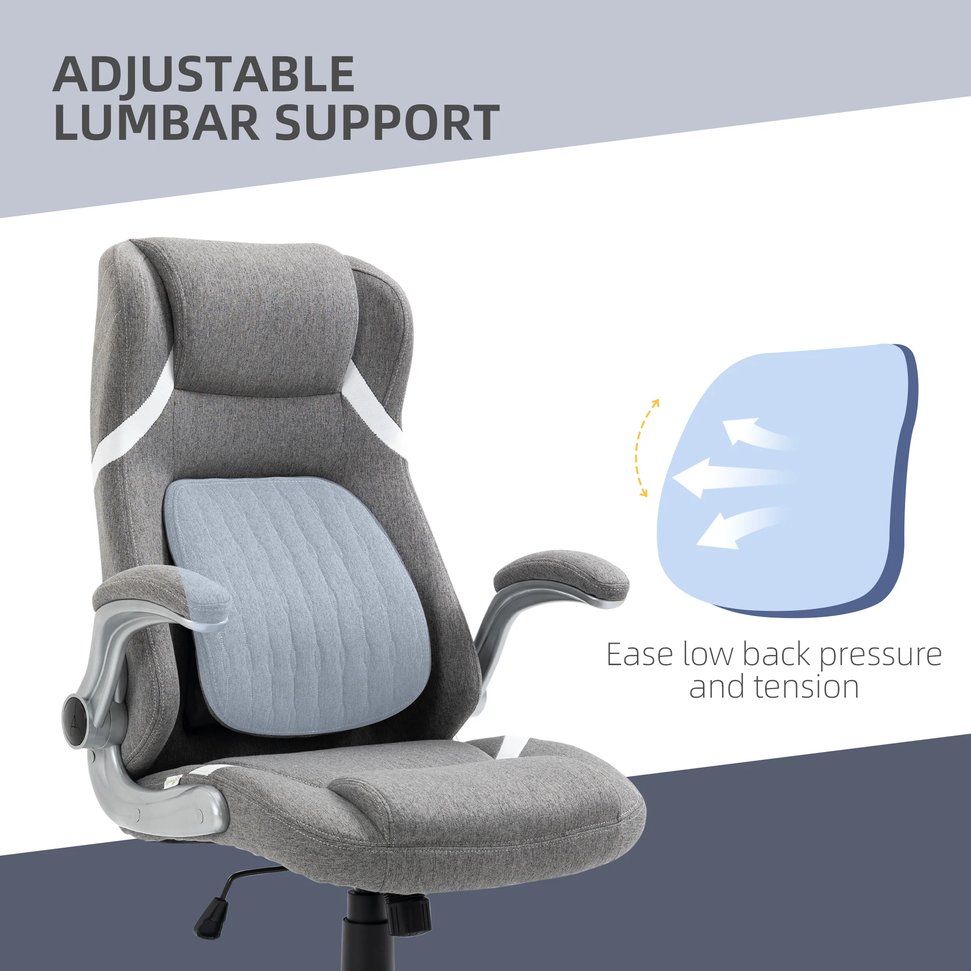 Vinsetto Fabric Office Desk Chair With Adjustable Height Tilt Function Grey - Image 6