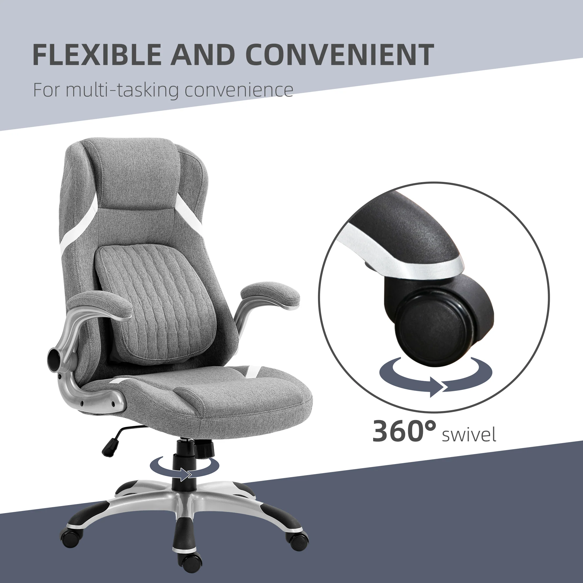 Vinsetto Fabric Office Desk Chair With Adjustable Height Tilt Function Grey - Image 8