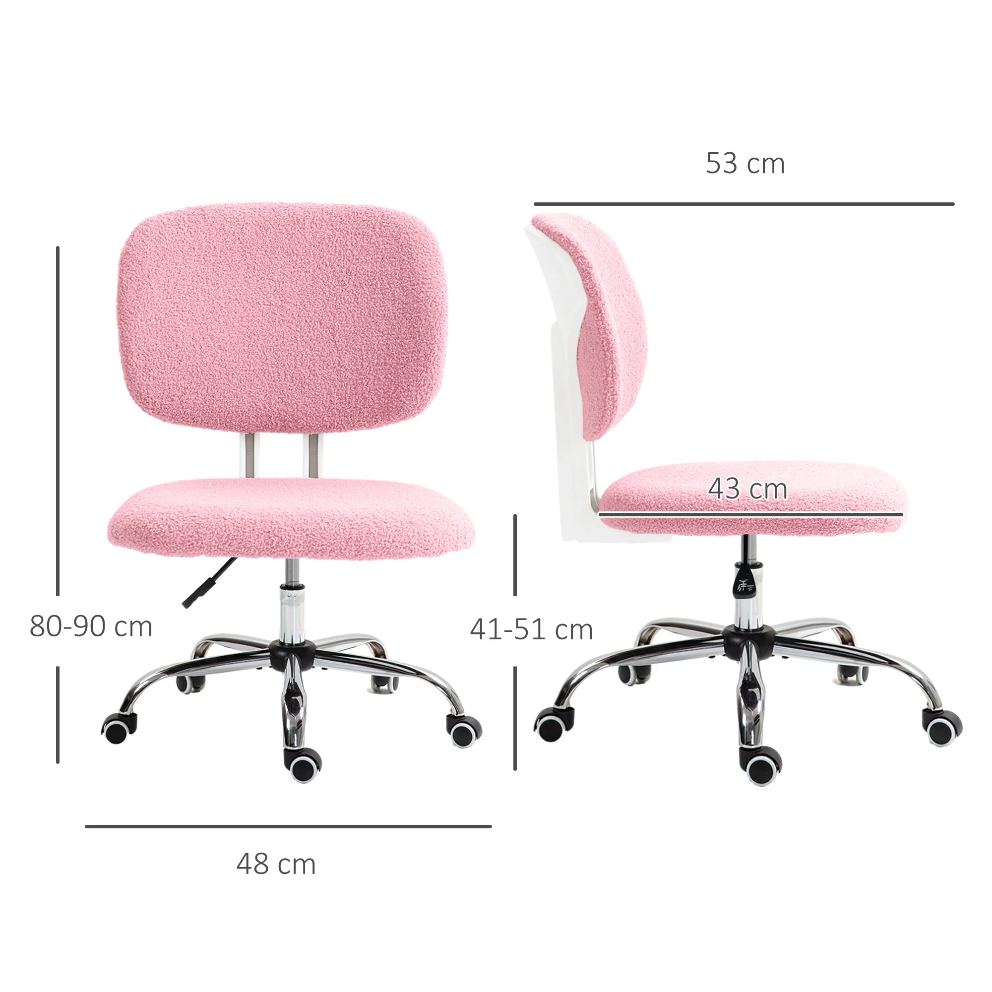 Vinsetto Fluffy Home Office Chair With Adjustable Height, Armless, Pink - Image 5
