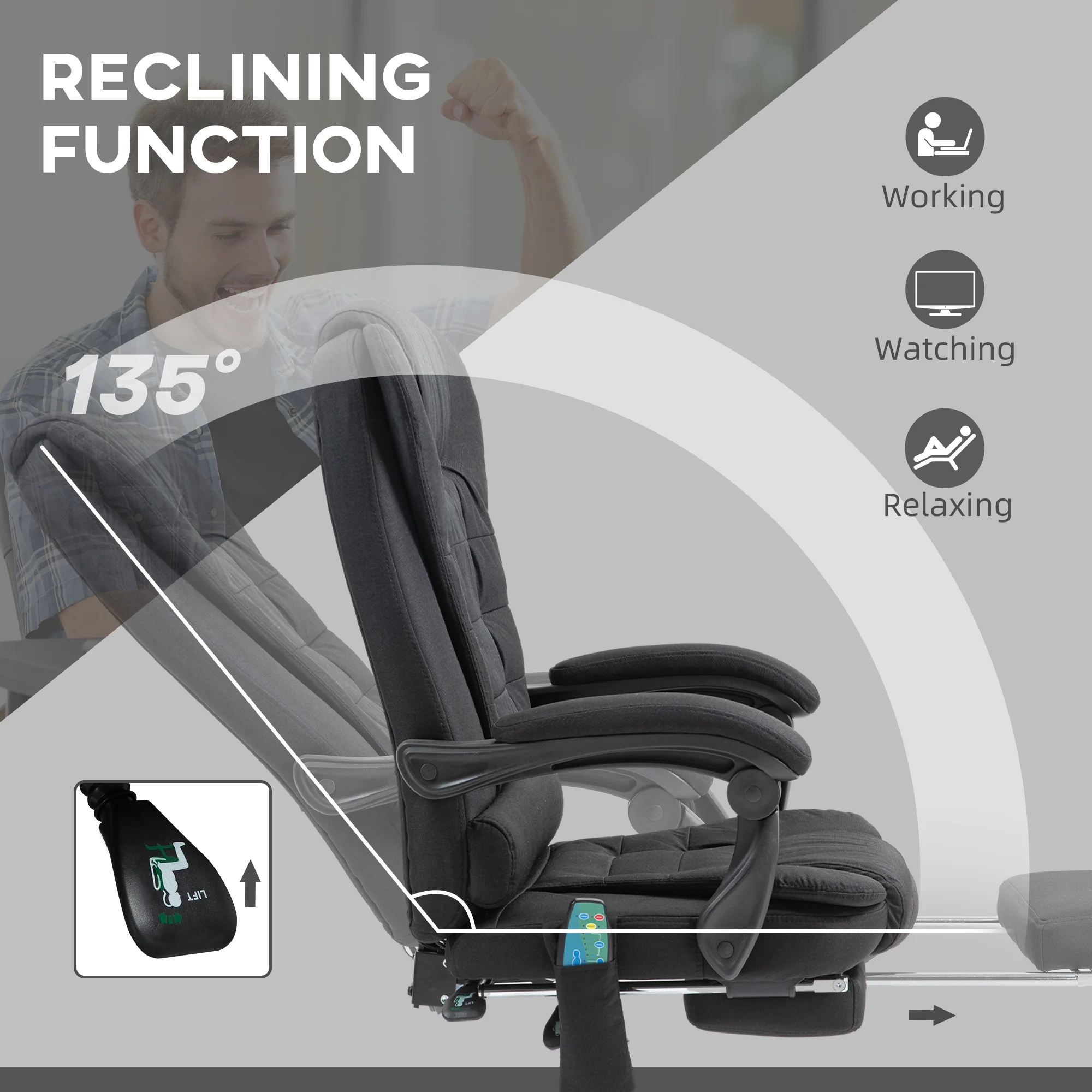 Vinsetto Heated Vibration Massage Office Chair With Footrest,Black - Image 4