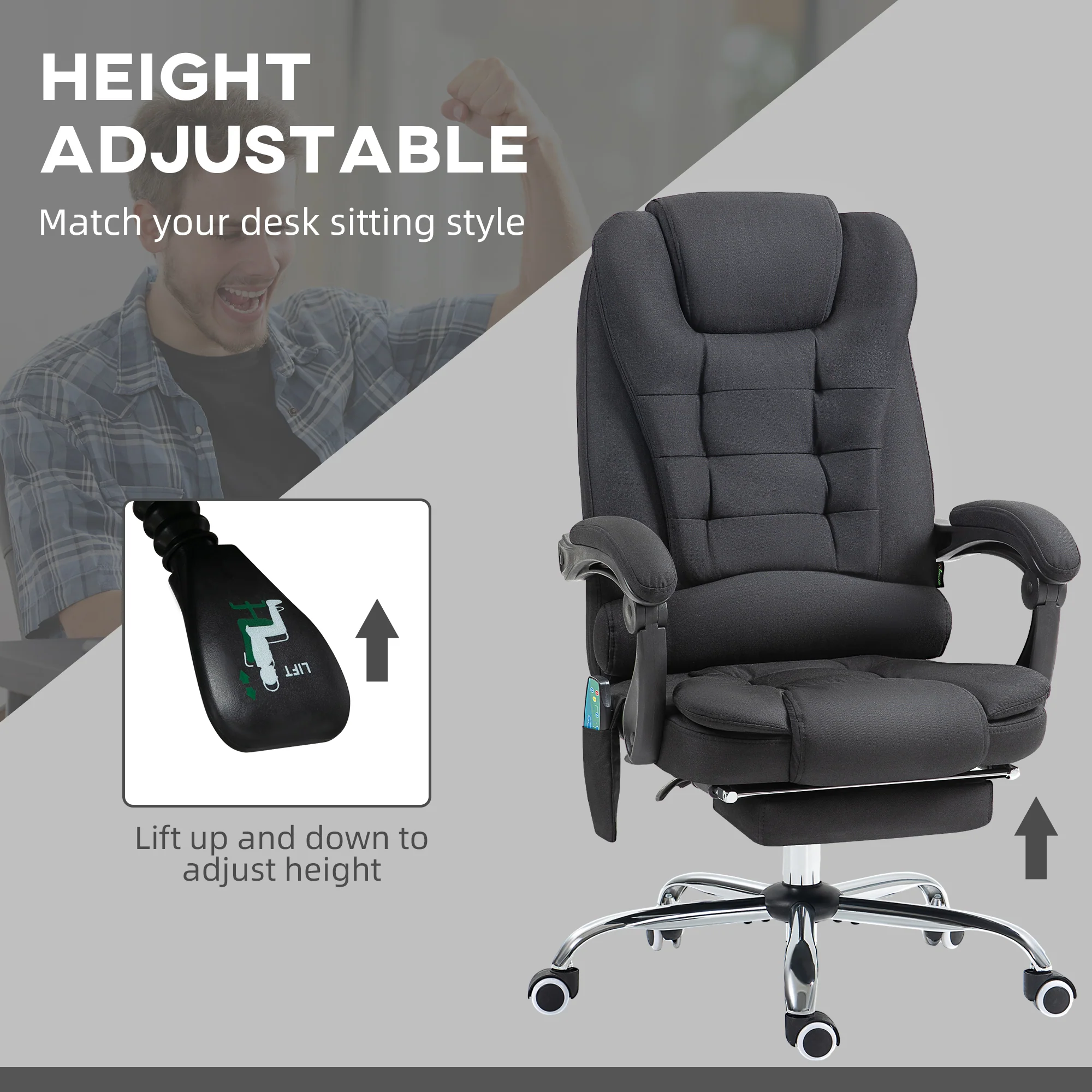 Vinsetto Heated Vibration Massage Office Chair With Footrest,Black - Image 6