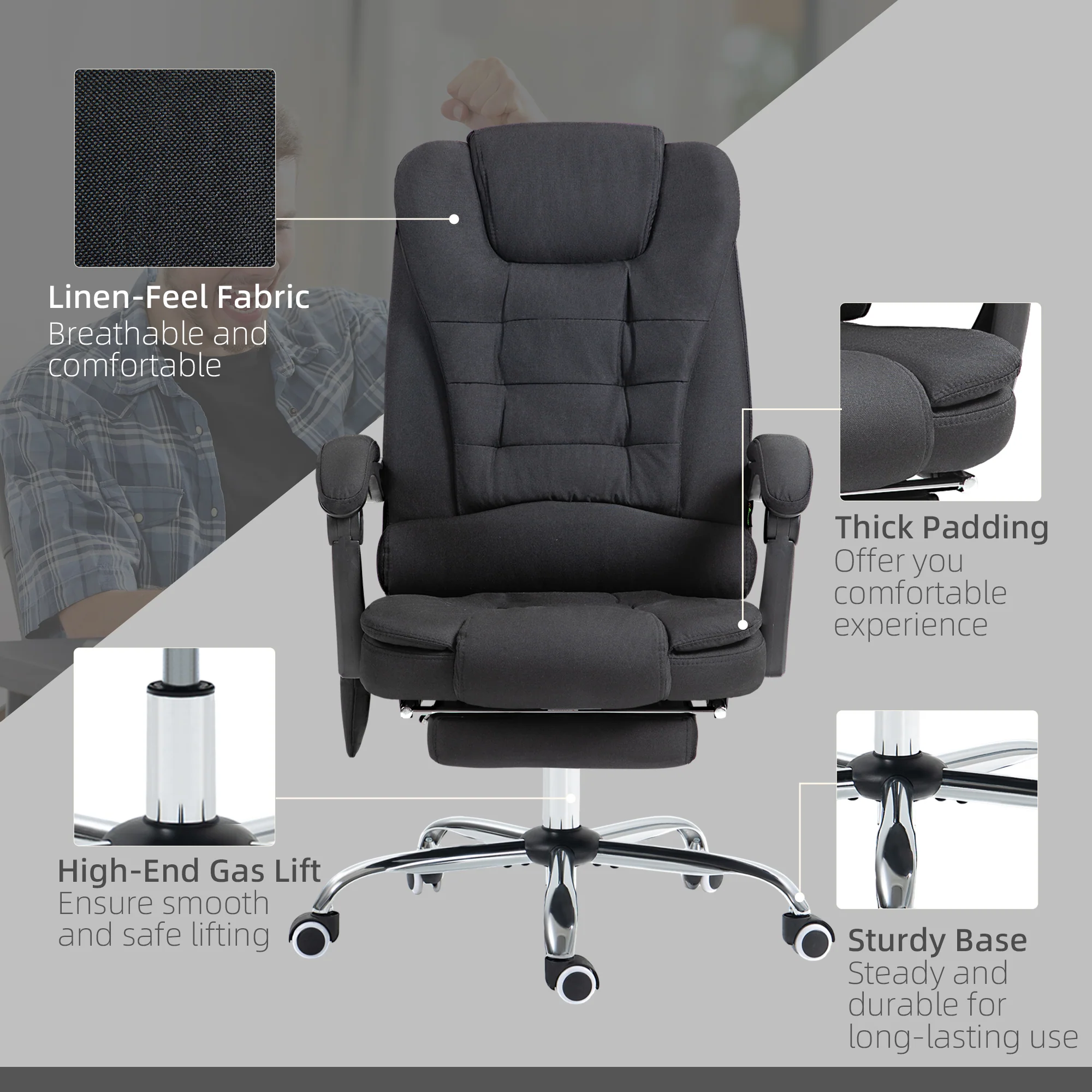 Vinsetto Heated Vibration Massage Office Chair With Footrest,Black - Image 8