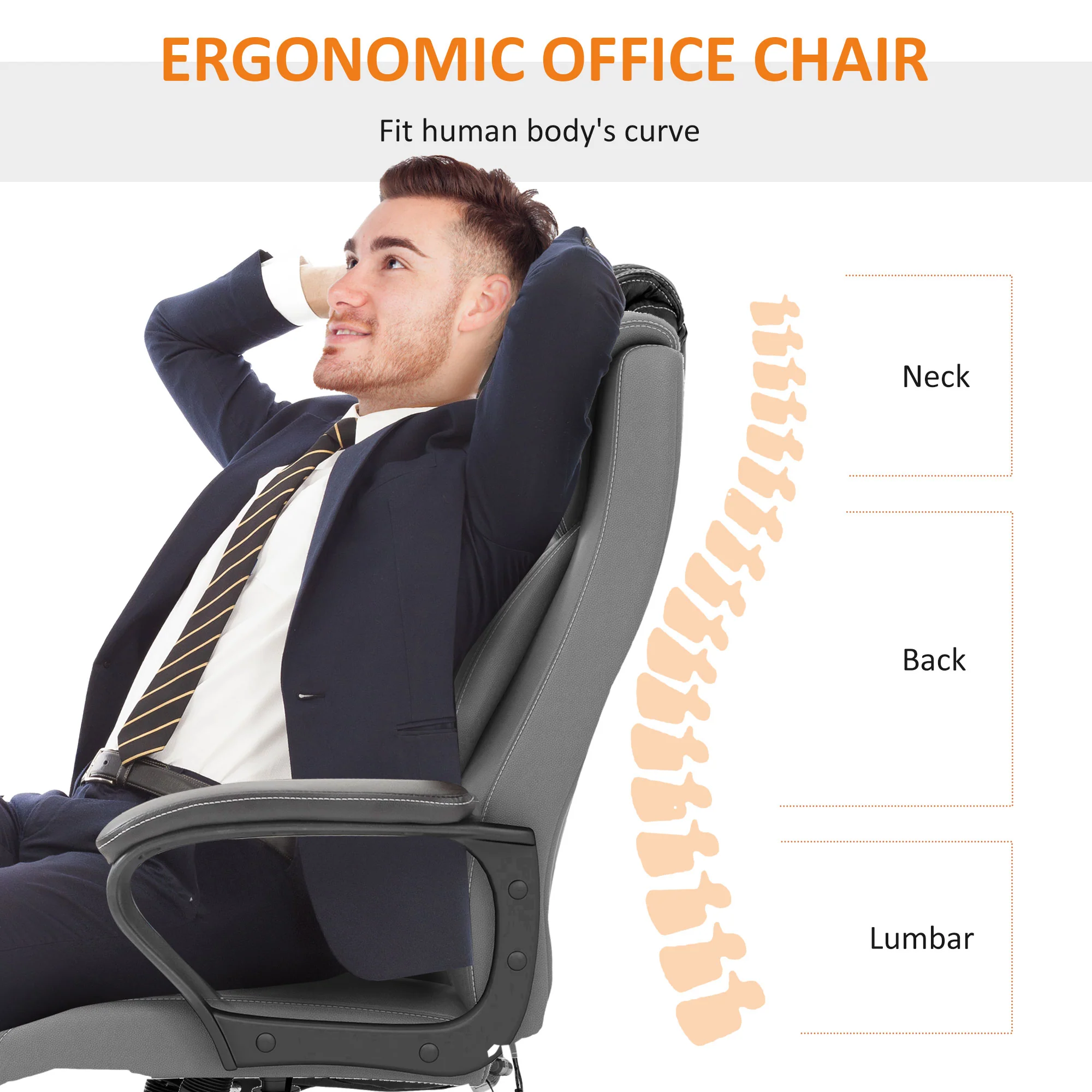 Vinsetto High Back 6 Points Vibration Massage Executive Office Chair, Grey - Image 3
