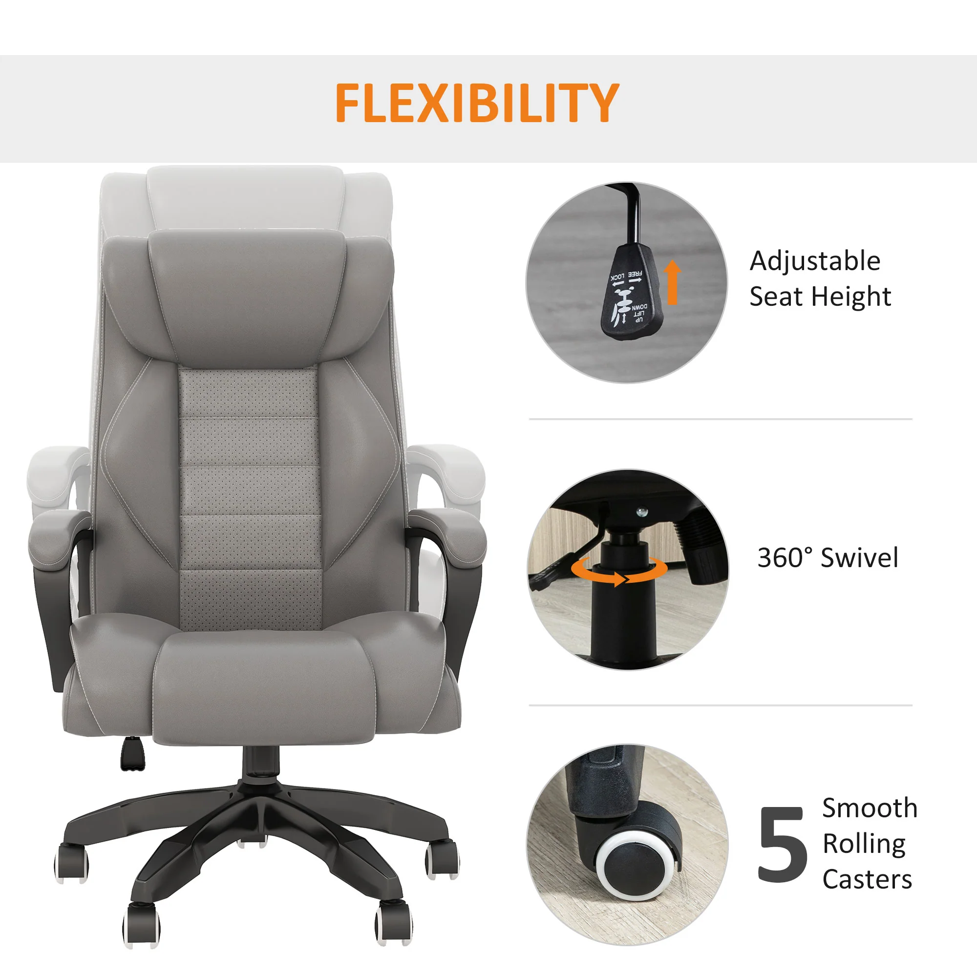 Vinsetto High Back 6 Points Vibration Massage Executive Office Chair, Grey - Image 6