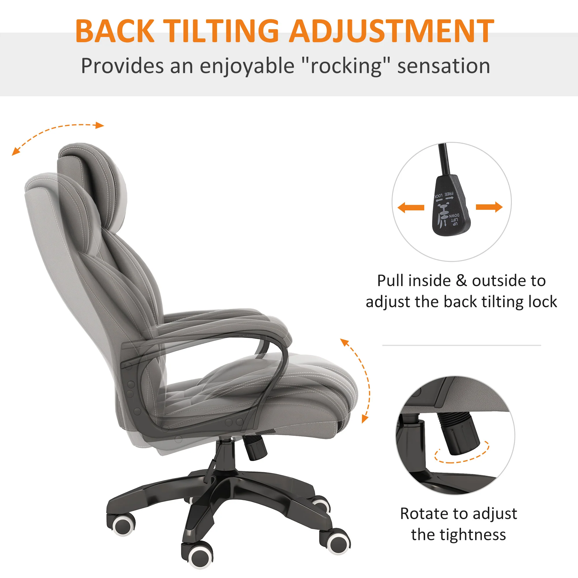 Vinsetto High Back 6 Points Vibration Massage Executive Office Chair, Grey - Image 7