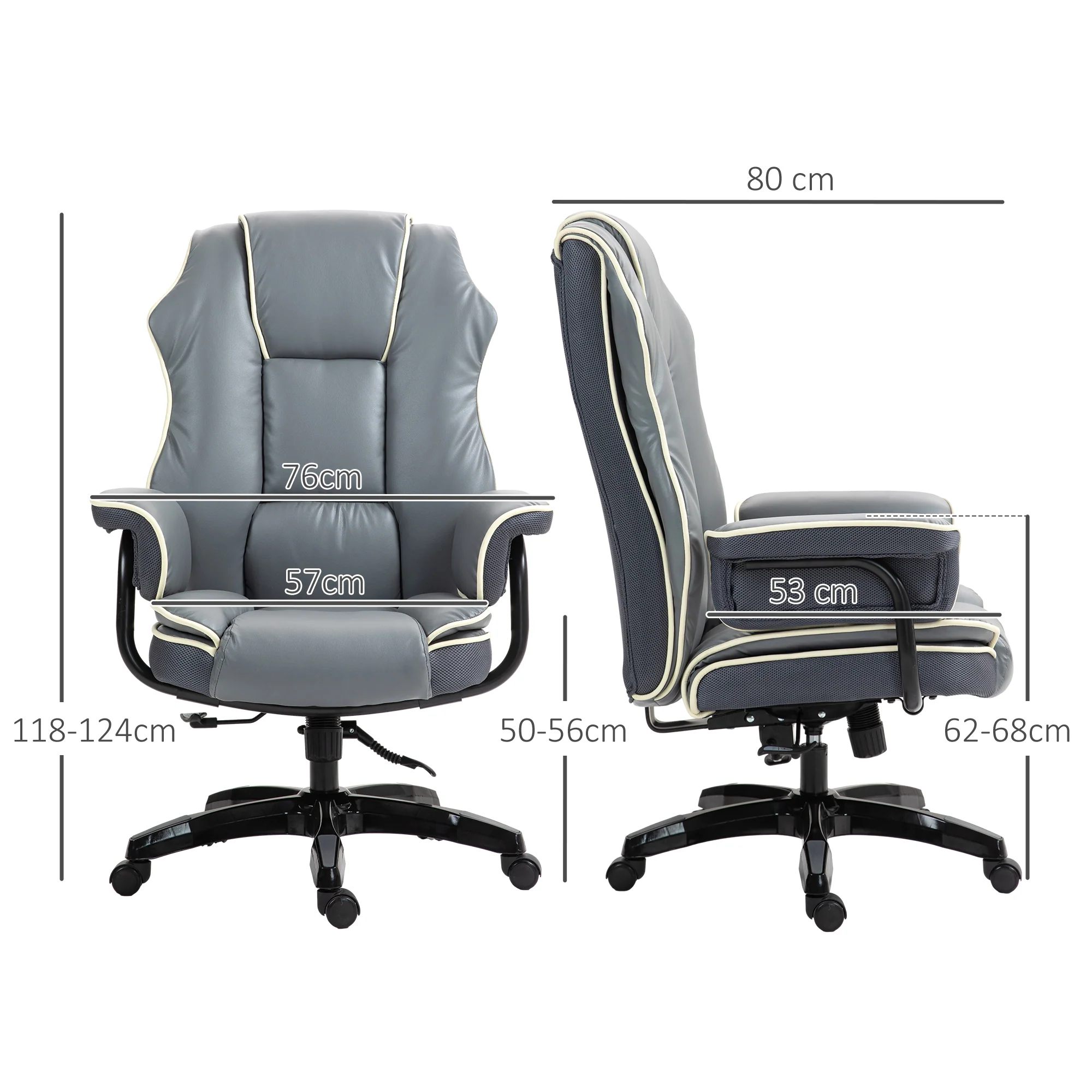 Vinsetto High Back Office Chair With Height Adjustable, Reclining, Grey - Image 5