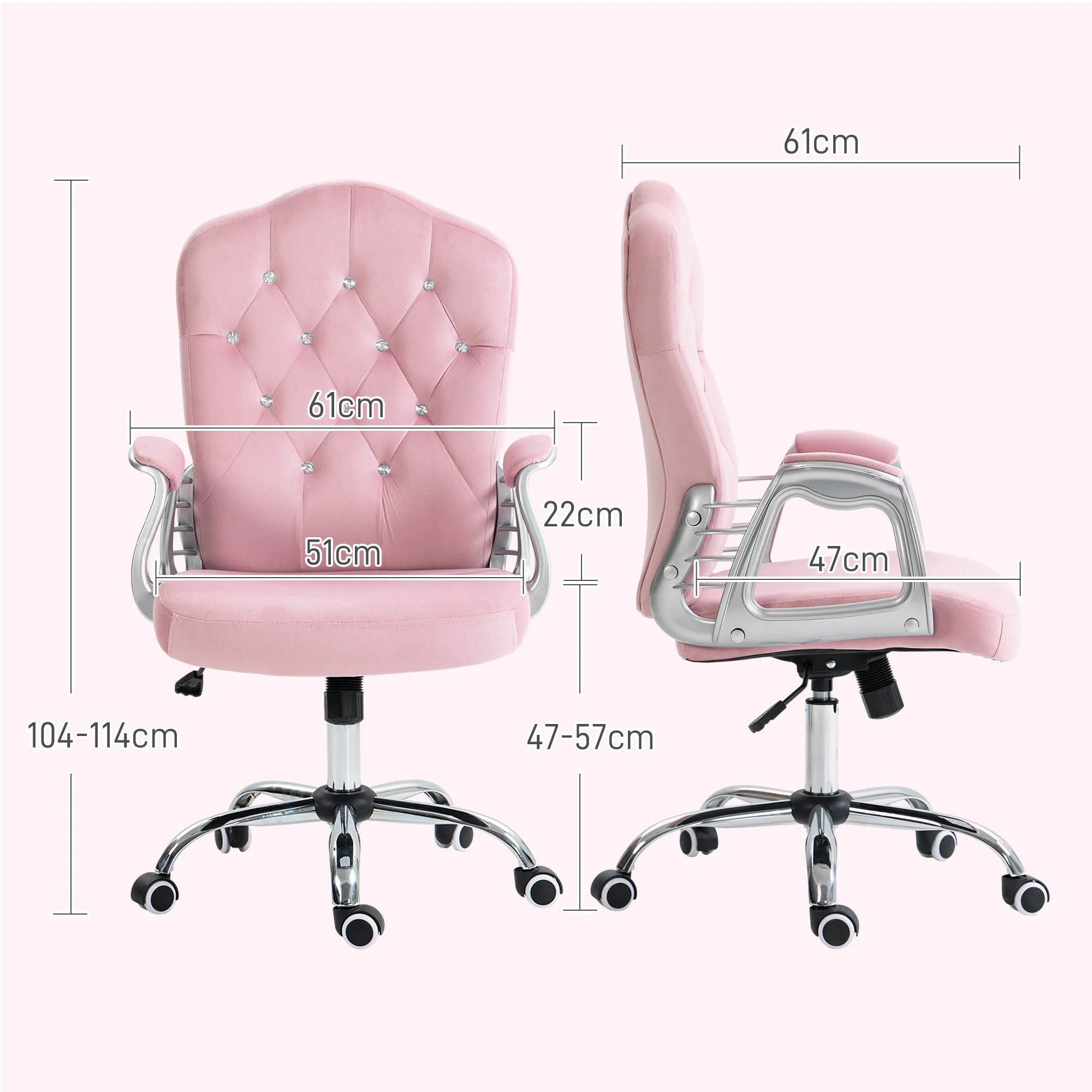 Vinsetto Home Office Chair With Adjustable Height Tilt Function Pink - Image 5