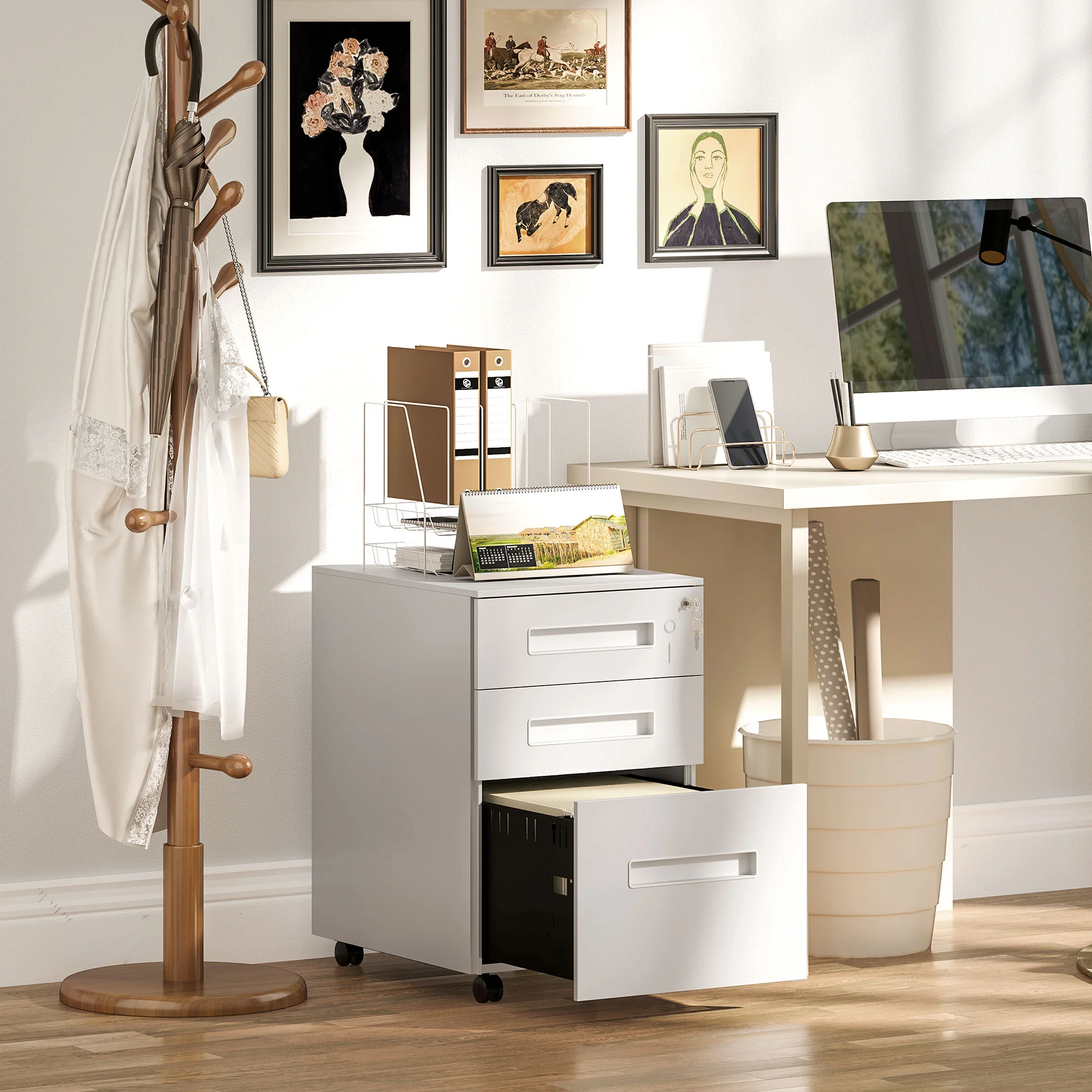 Vinsetto Lockable Mobile Filing Cabinet w/ 3 Drawers 39 x 48 x 60 cm - Image 11