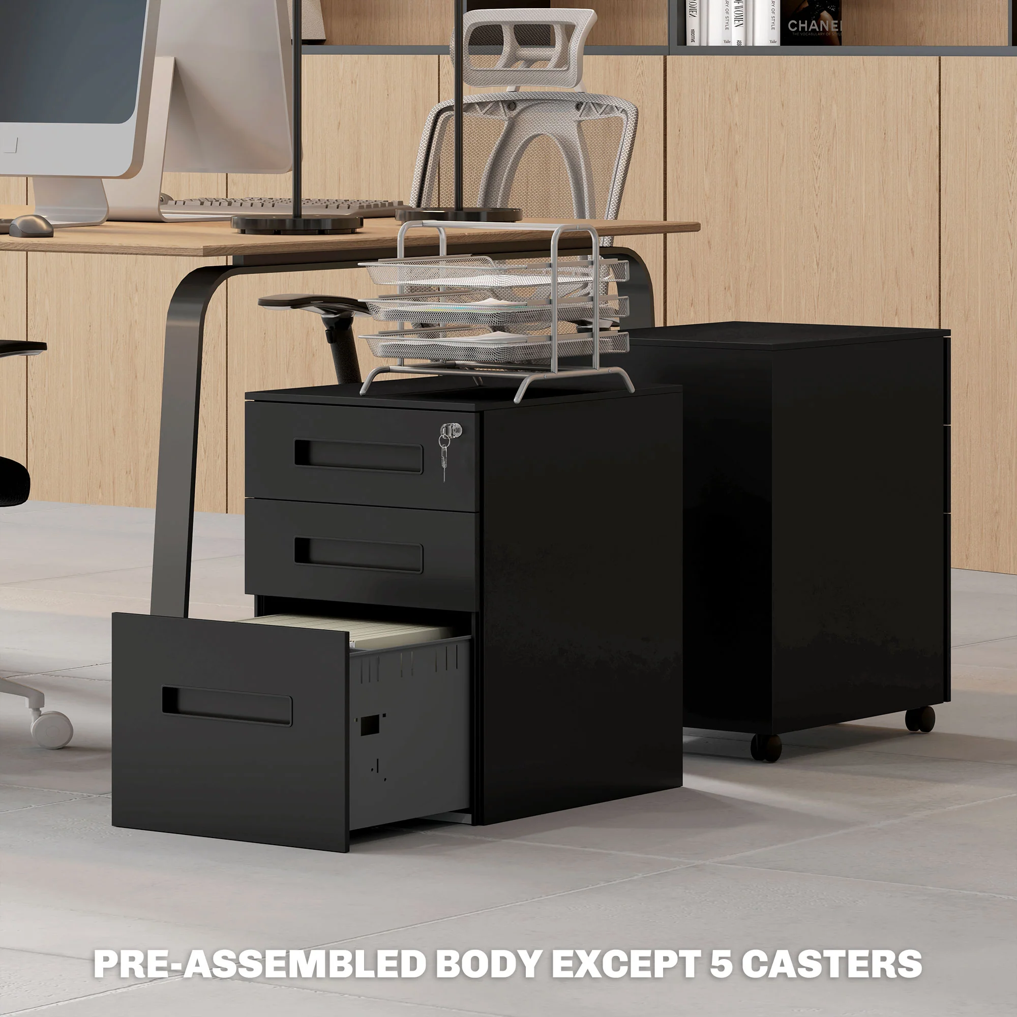 Vinsetto Lockable Mobile Filing Cabinet w/ 3 Drawers 39 x 48 x 60 cm - Image 8