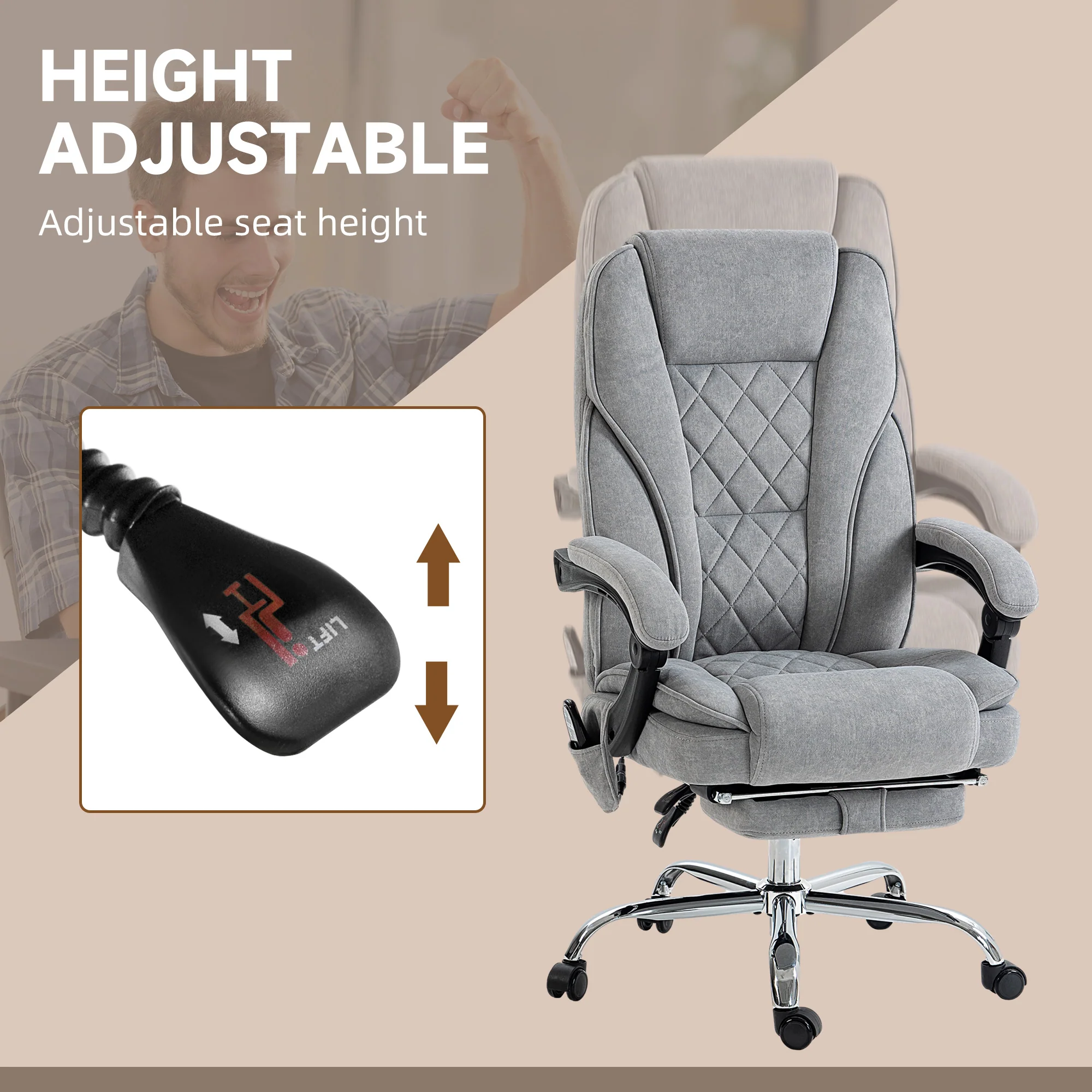 Vinsetto Massage Office Chair, Heated Reclining Desk Chair - Image 31