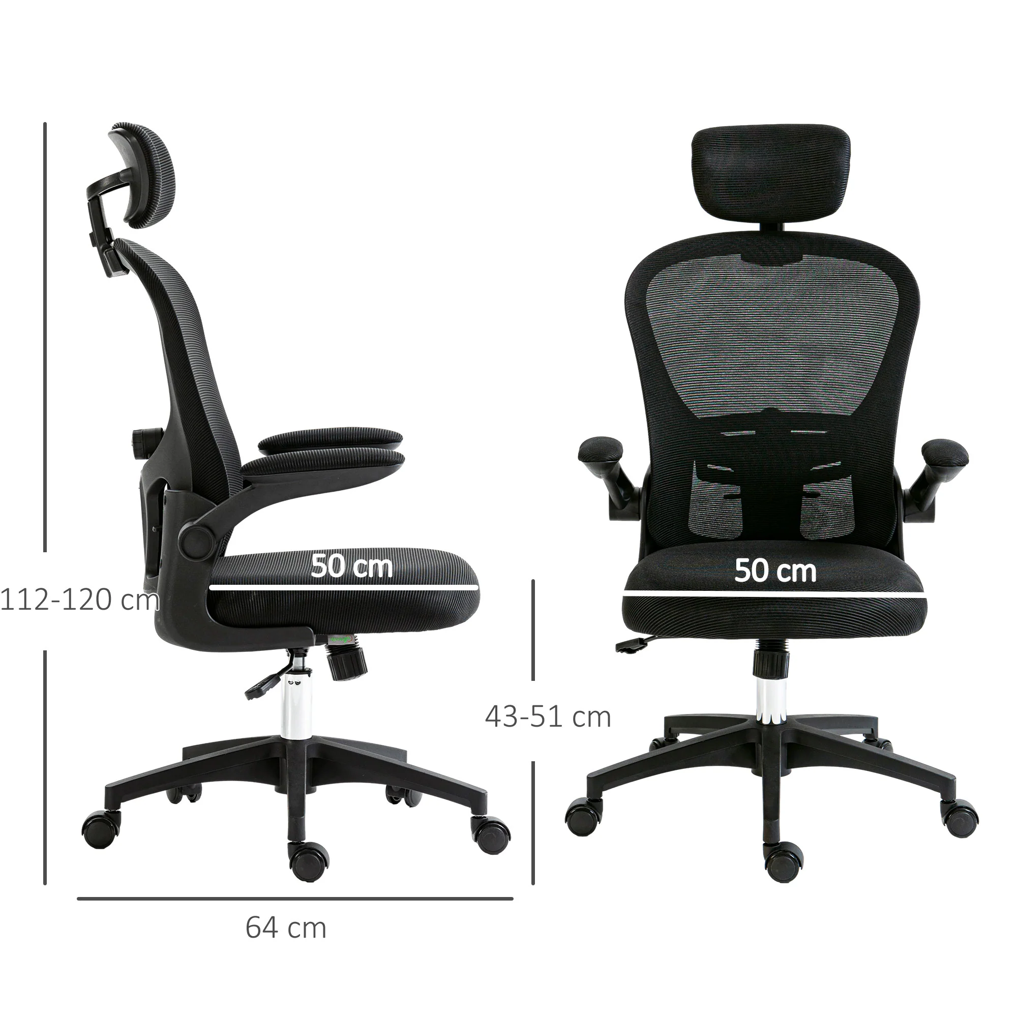 Vinsetto Mesh Chair With Headrest, 4D Lumbar Support, Flip-up Arm - White/Pink/Black - Image 5