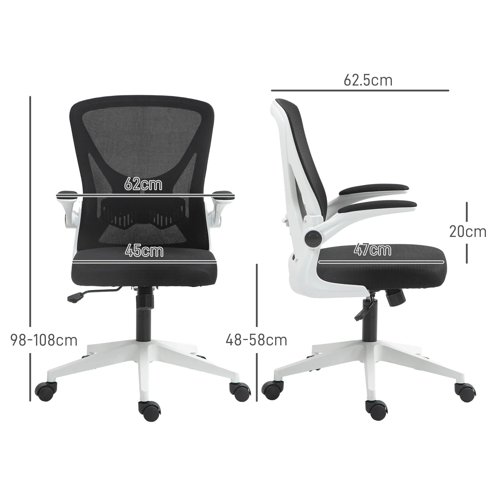Vinsetto Mesh Office Chair Computer Chair With Swivel Wheels For Home Office - Image 5