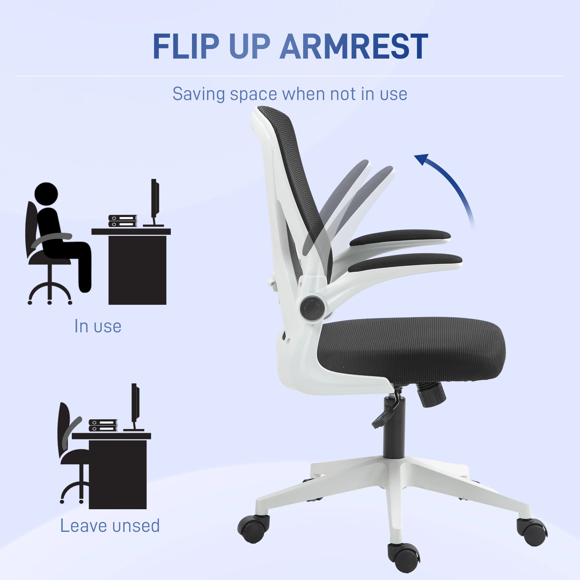 Vinsetto Mesh Office Chair Computer Chair With Swivel Wheels For Home Office - Image 6