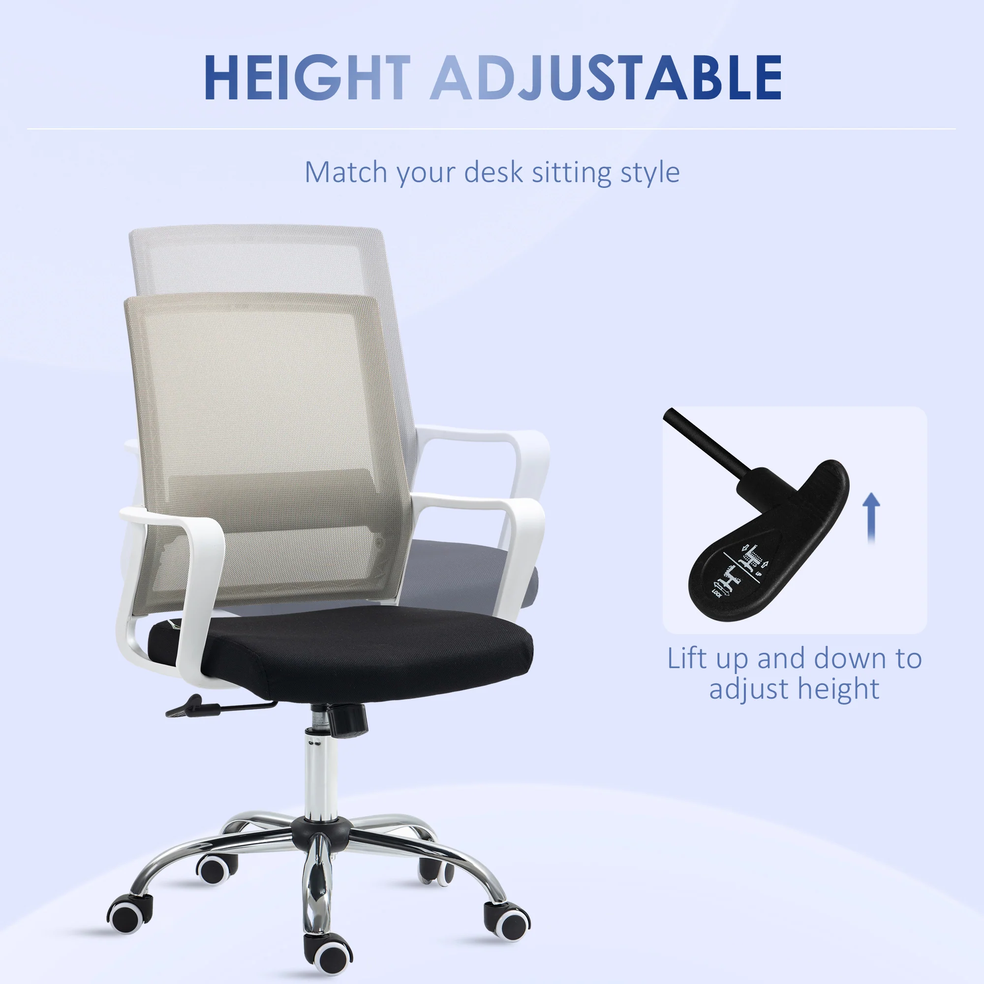 Vinsetto Mesh Office Chair Desk Chair w/ Swivel Seat Adjustable Height Black - Image 3