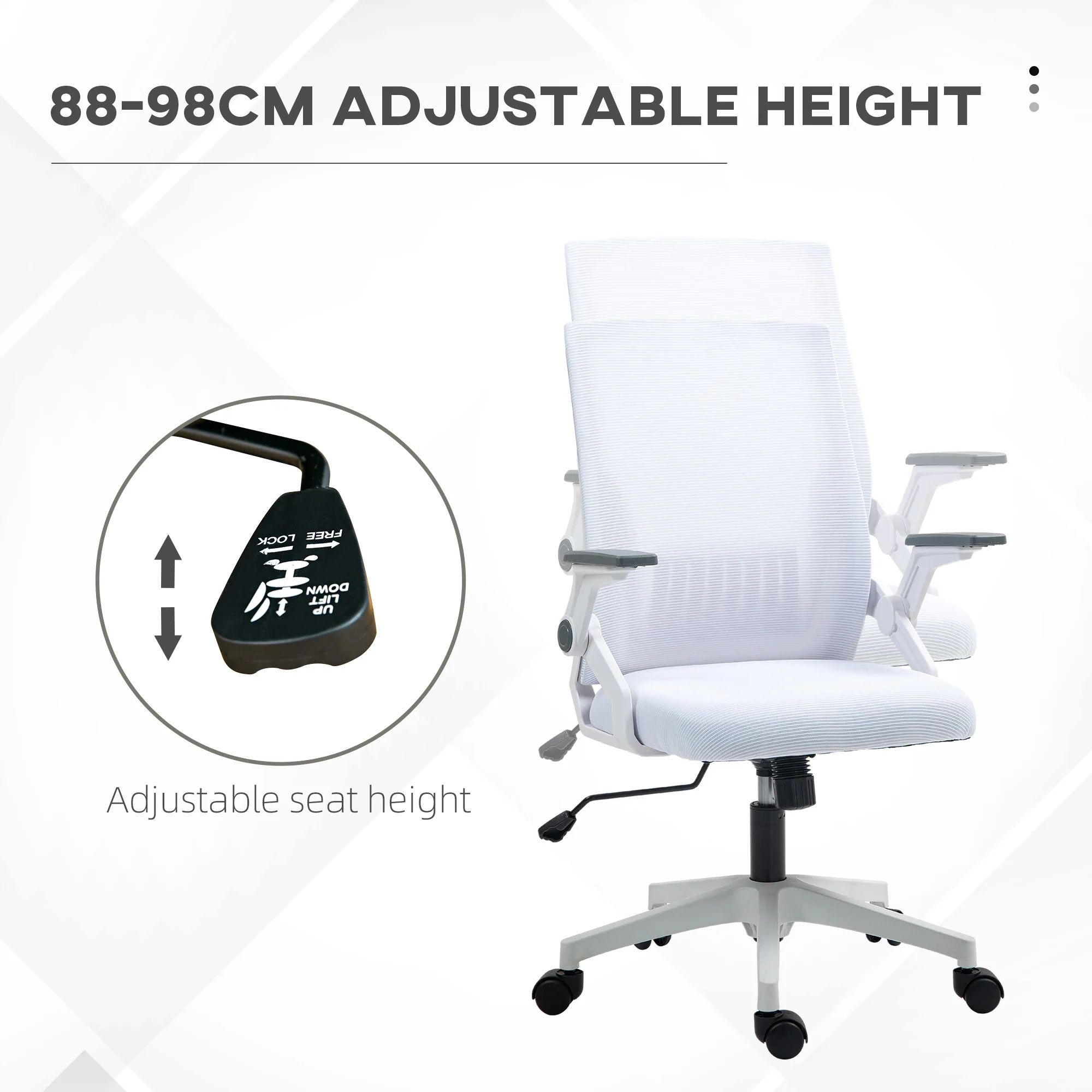 Vinsetto Mesh Office Chair For Home With Lumbar Support, Flip-up Arm, Wheels - Image 12
