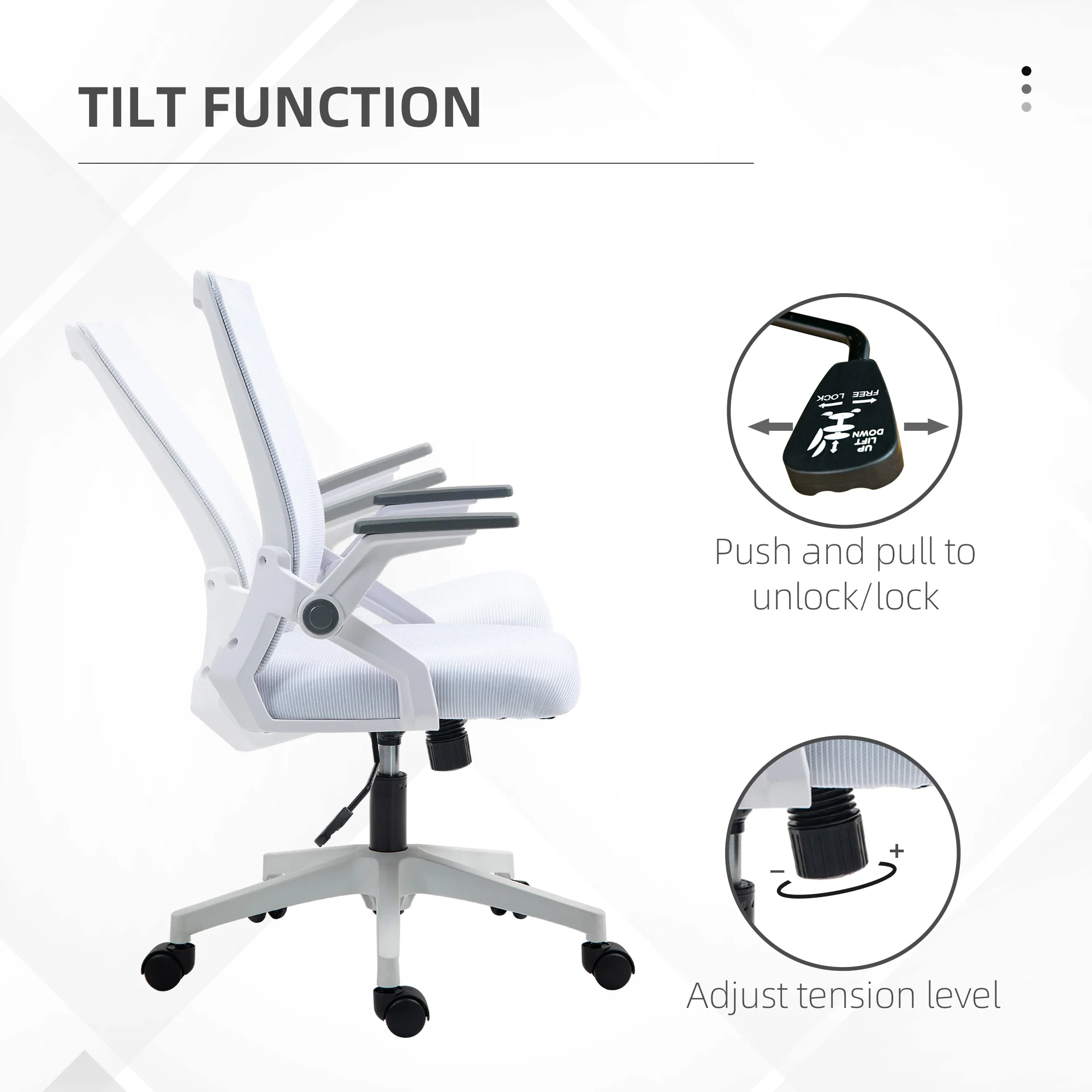 Vinsetto Mesh Office Chair For Home With Lumbar Support, Flip-up Arm, Wheels - Image 16