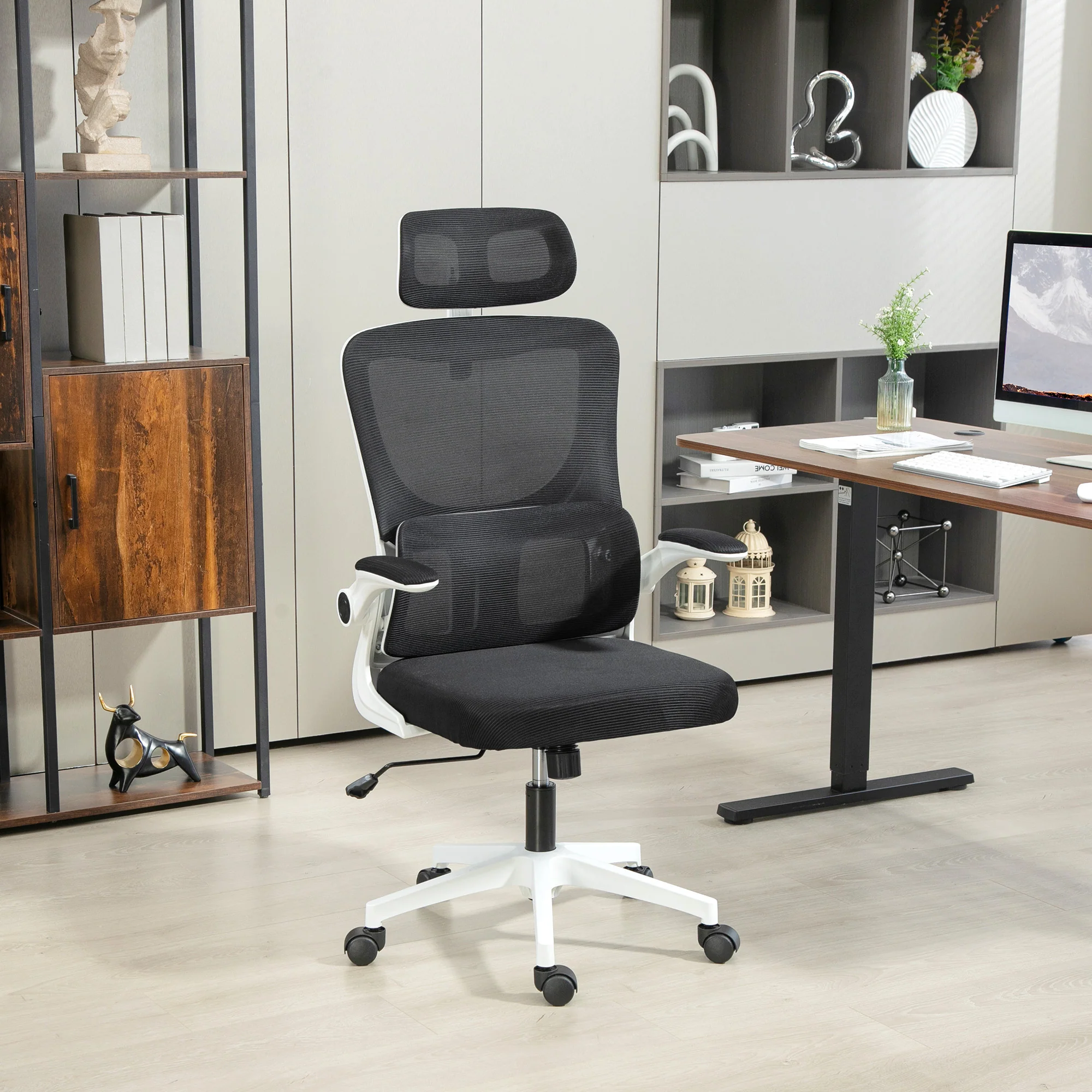 Vinsetto Mesh Office Chair With Adjustable Headrest, Lumbar Support, Black - Image 2