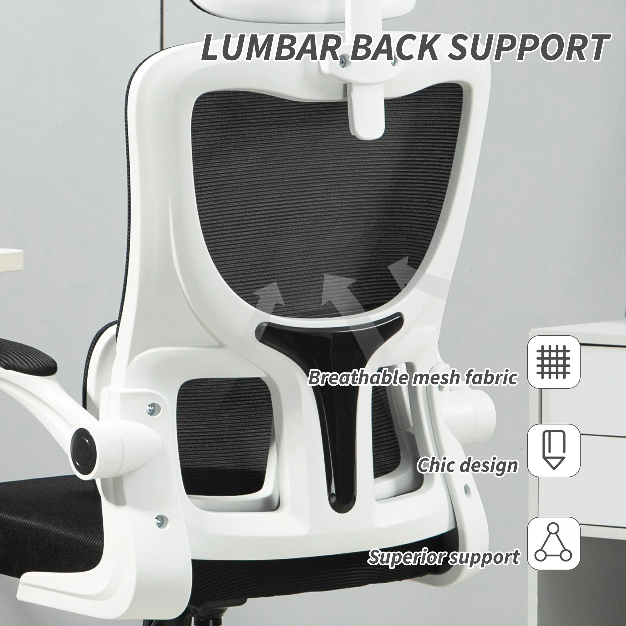 Vinsetto Mesh Office Chair With Adjustable Headrest, Lumbar Support, Black - Image 6