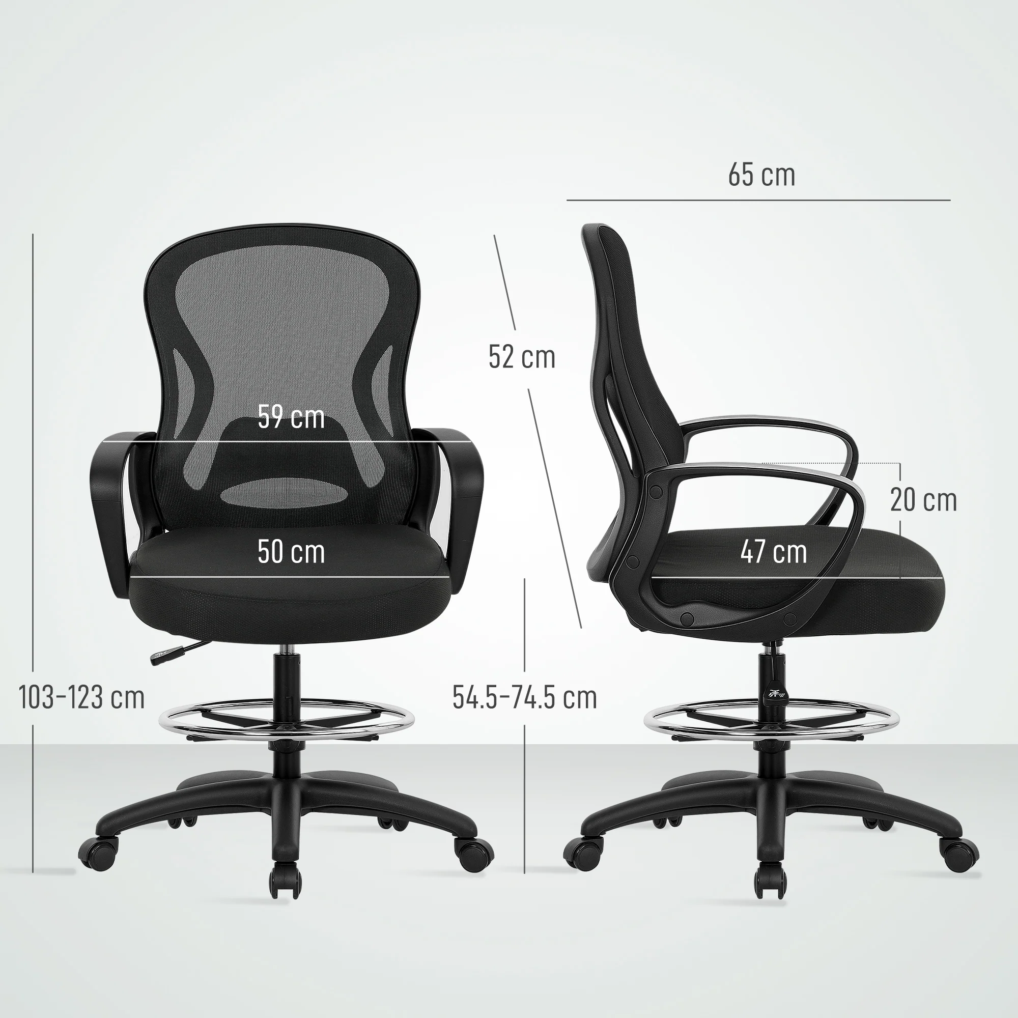 Vinsetto Mesh Office Chair With Lumbar Support, Adjustable Height, Black - Image 5