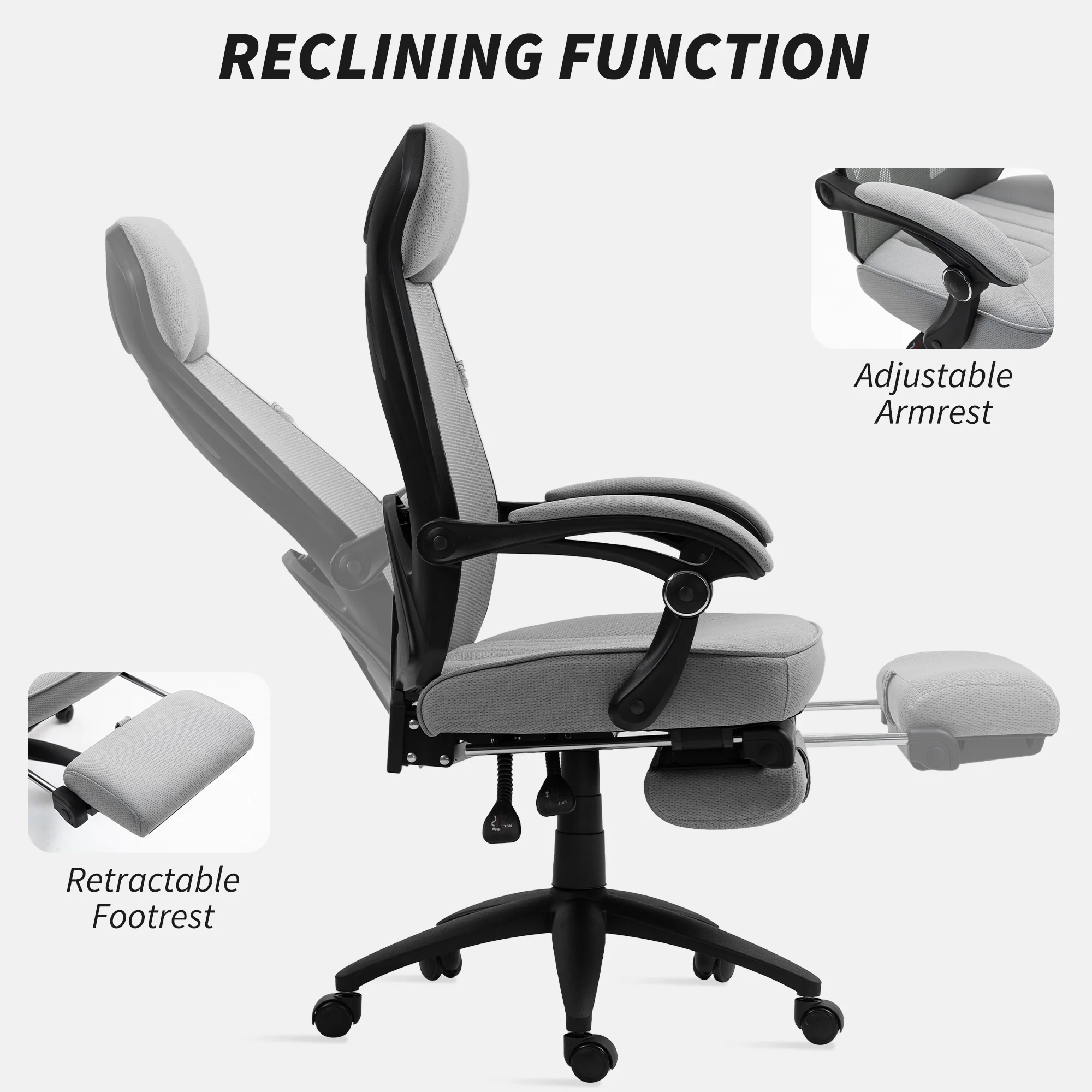 Vinsetto Mesh Swivel Task Chair for Home Office with Footrest Dark Grey - Image 4
