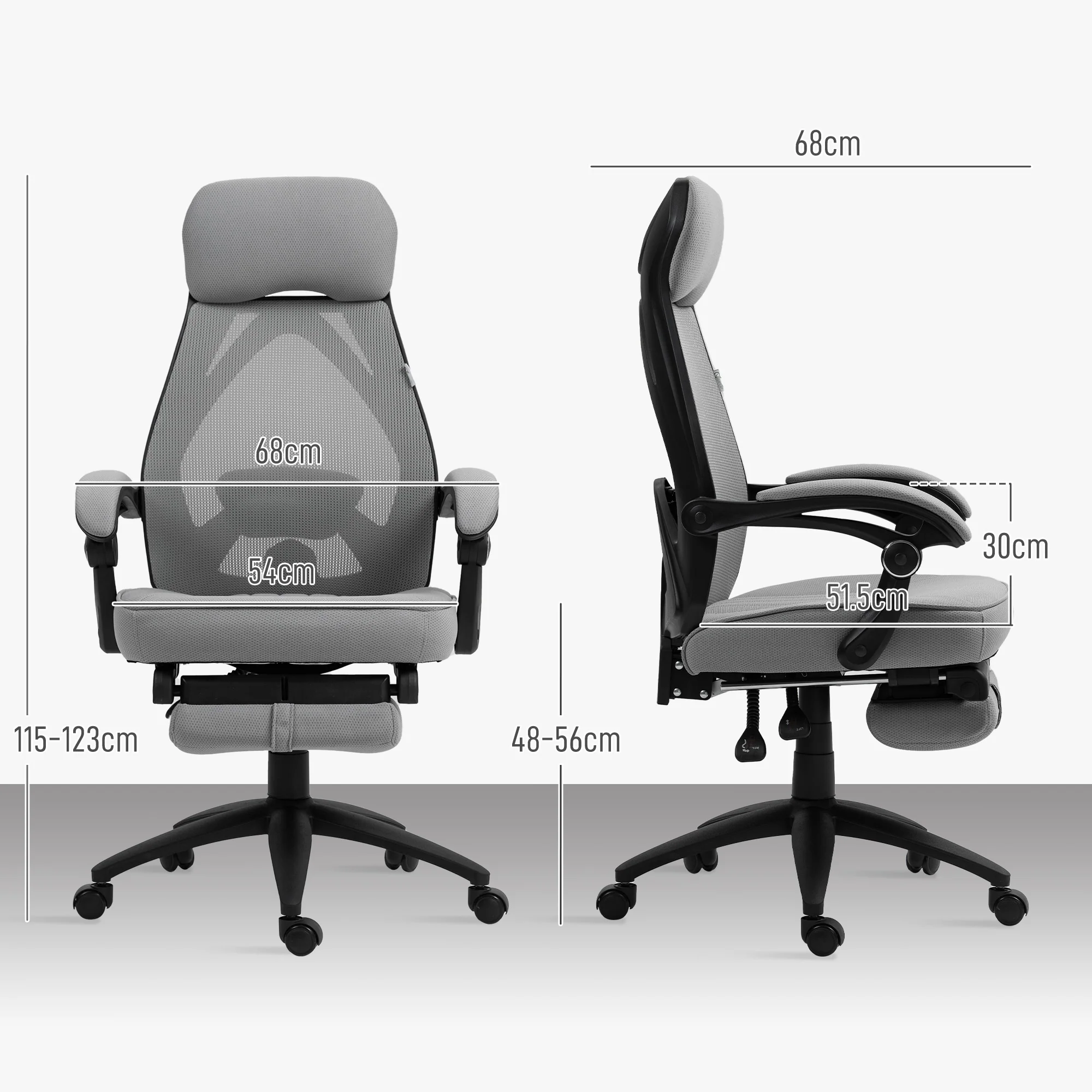 Vinsetto Mesh Swivel Task Chair for Home Office with Footrest Dark Grey - Image 5